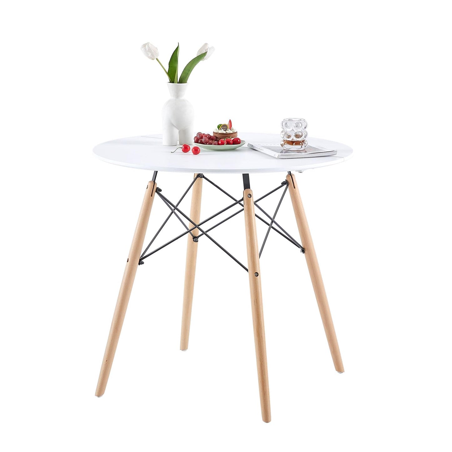 FURNITABLE Round Dining Room Table with 4 White Chairs Dining Room Set for Dining Room Kitchen Living Room