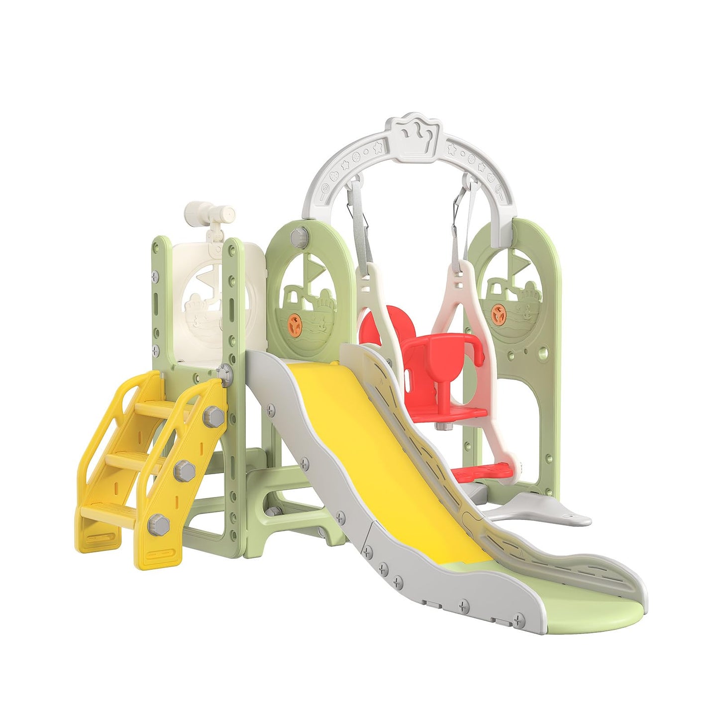 DADEA 6 in 1 Kinderrutsche mit Korb, Rutsche und Schaukel für Kinder im Freien Grün, 150 × 150 × 115 cm, Babyschaukel und Rutsche für Kinder zu Hause Schaukel Kinderrutsche, Grün