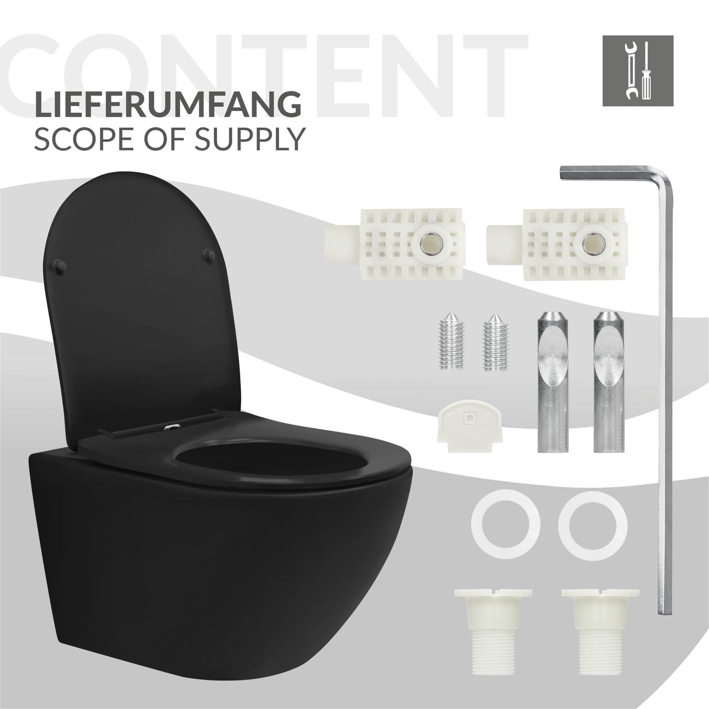 ECD Germany Rimless Wall-Mounted Toilet Ceramic White Matt with Nano Coating, Wall Toilet Long 52 cm, Removable Toilet Seat Made of Duroplast Soft Close Mechanism, Deep Washdown with Lotus Effect
