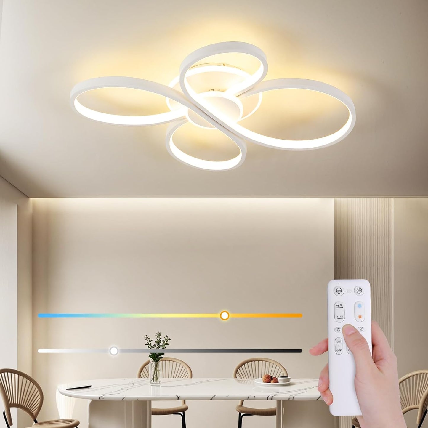 LED Ceiling Light Flower Design Modern, 42 W, 5300 lm, Continuously Dimmable with Remote Control, Flicker-Free, Memory Function, Ceiling Light for Living Room, Bedroom, Kitchen, Hallway - 60 x