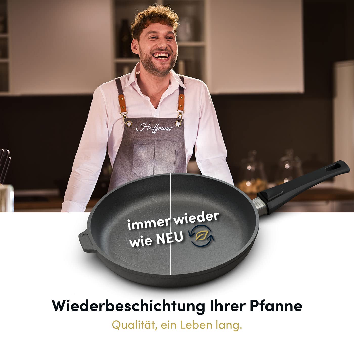 Hoffmann Aluguss Bratpfanne 28 cm Induktion Hoher Rand 7 cm Innenhöhe I Pfanne Induktionsherd I Schmorpfanne 28cm I Abnehmbarer Griff Hochrandpfanne