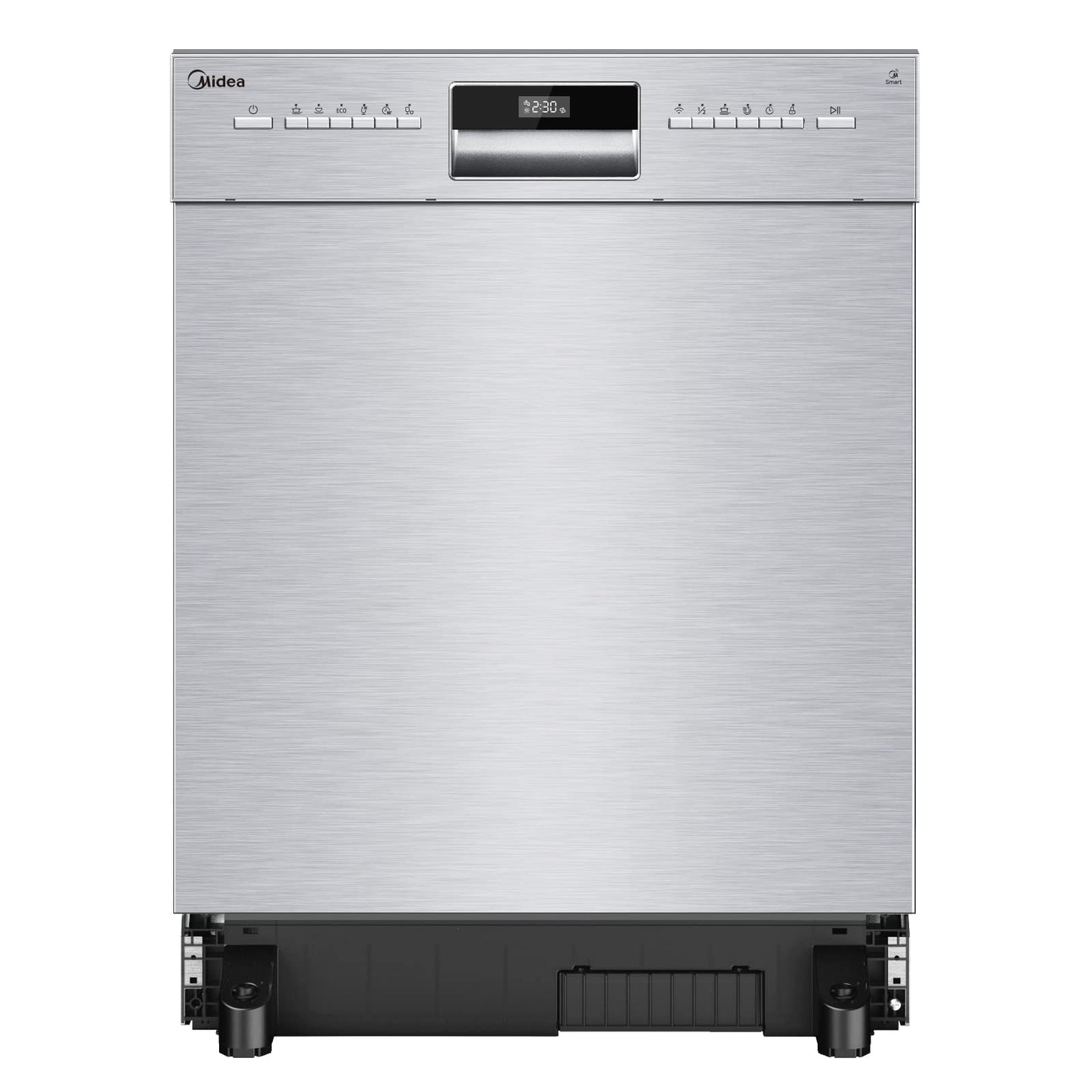 Midea MDWEU1435XSS-W Dishwasher, Integrated, 14 Place Settings, 60 cm, Partially Integrated with WiFi, Extra Drying, 7 Programmes, 47 dB, 0-24 Hours Start Time Delay, Stainless Steel