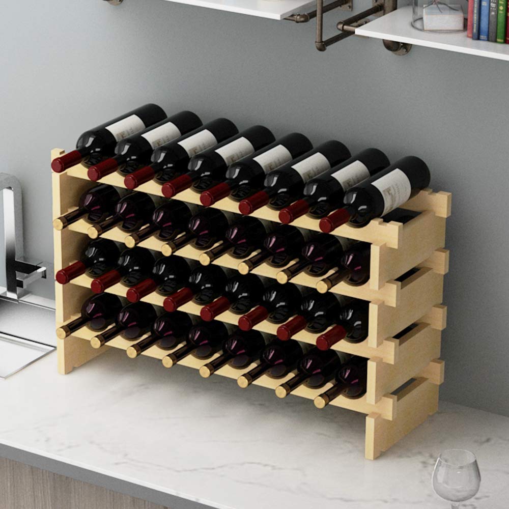 sogesfurniture Weinregal Flaschenregal mit 4 Ebenen für 32 Flaschen Wein Holzregal Weinhalter Weinständer Flaschenständer für Küche, Esszimmer, Bar, 90x30x54cm, BHEU-BY-WS4832M