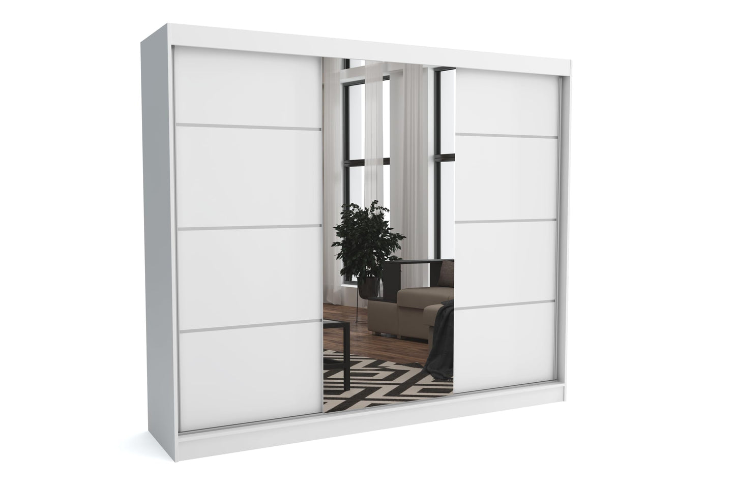 Brent - Tom Wardrobe with Mirror, 160 cm Wide, Bedroom Wardrobe with 1 Clothes Rail and Shelves for Clothes, Wardrobe Grey