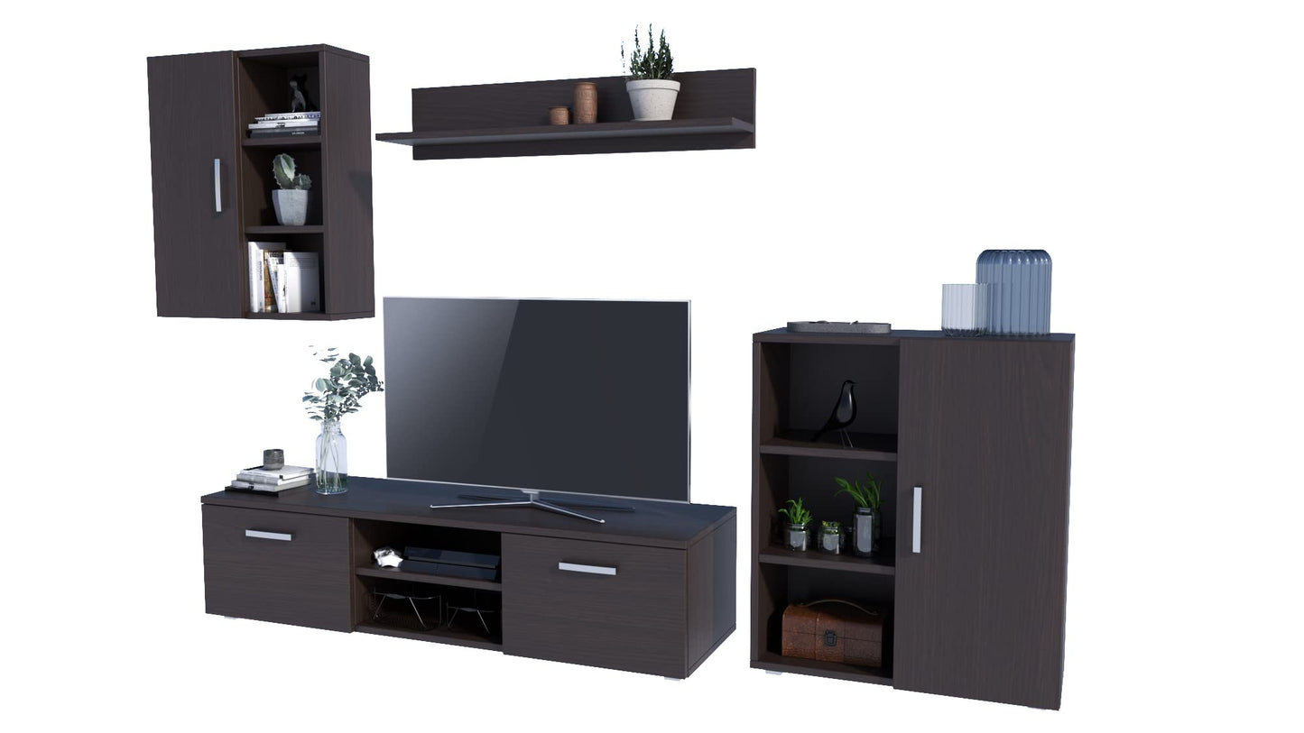 MATKAM Dedal Living Room Wall Unit Modern Living Room Cabinet with TV Table Complete Furniture (White)