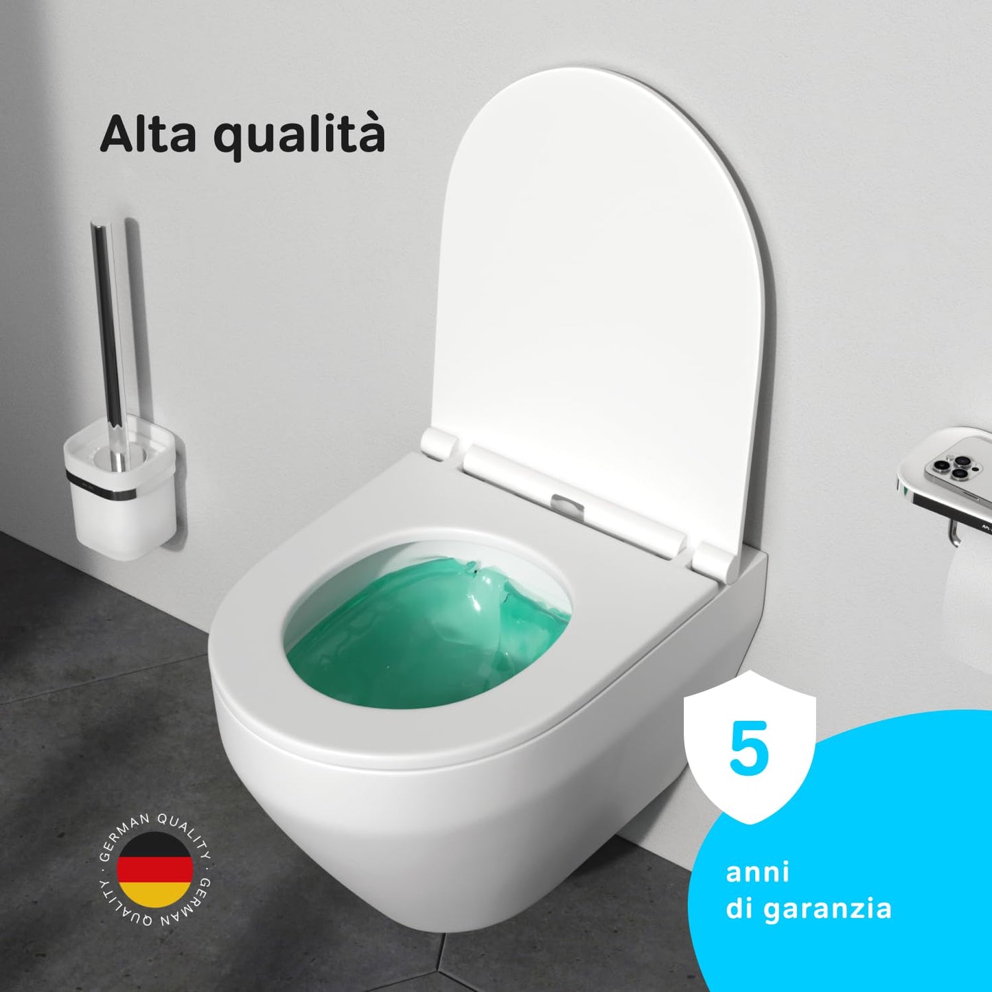 AM.PM X-Joy S - Spülrandlos Hänge WC, Tiefspül Toilette FlashClean, Wand WC mit Toilettendeckel mit Absenkautomatik, Hänge Toilette aus Keramik, Weiß, 50 cm lang