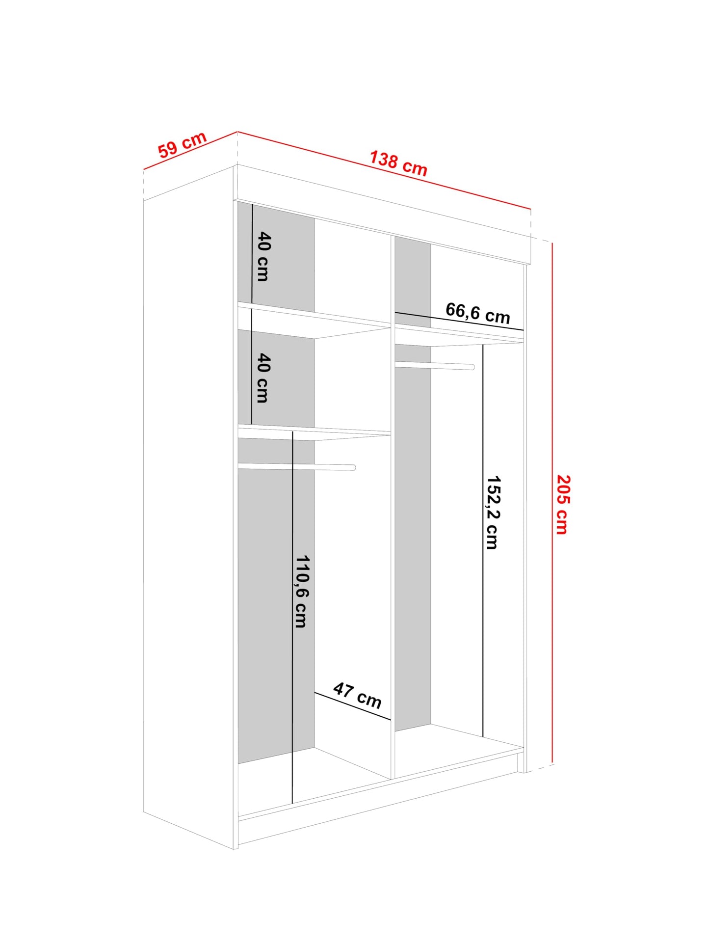 KIER FURNITURE Mehrzweckschrank Malani 200 Schiebetürenschrank - Eleganter Kleiderschrank Schrank Garderobe Spiegel - Wohnzimmerschrank Schiebetüren - Graphit Anthrazit 200x205x59 cm