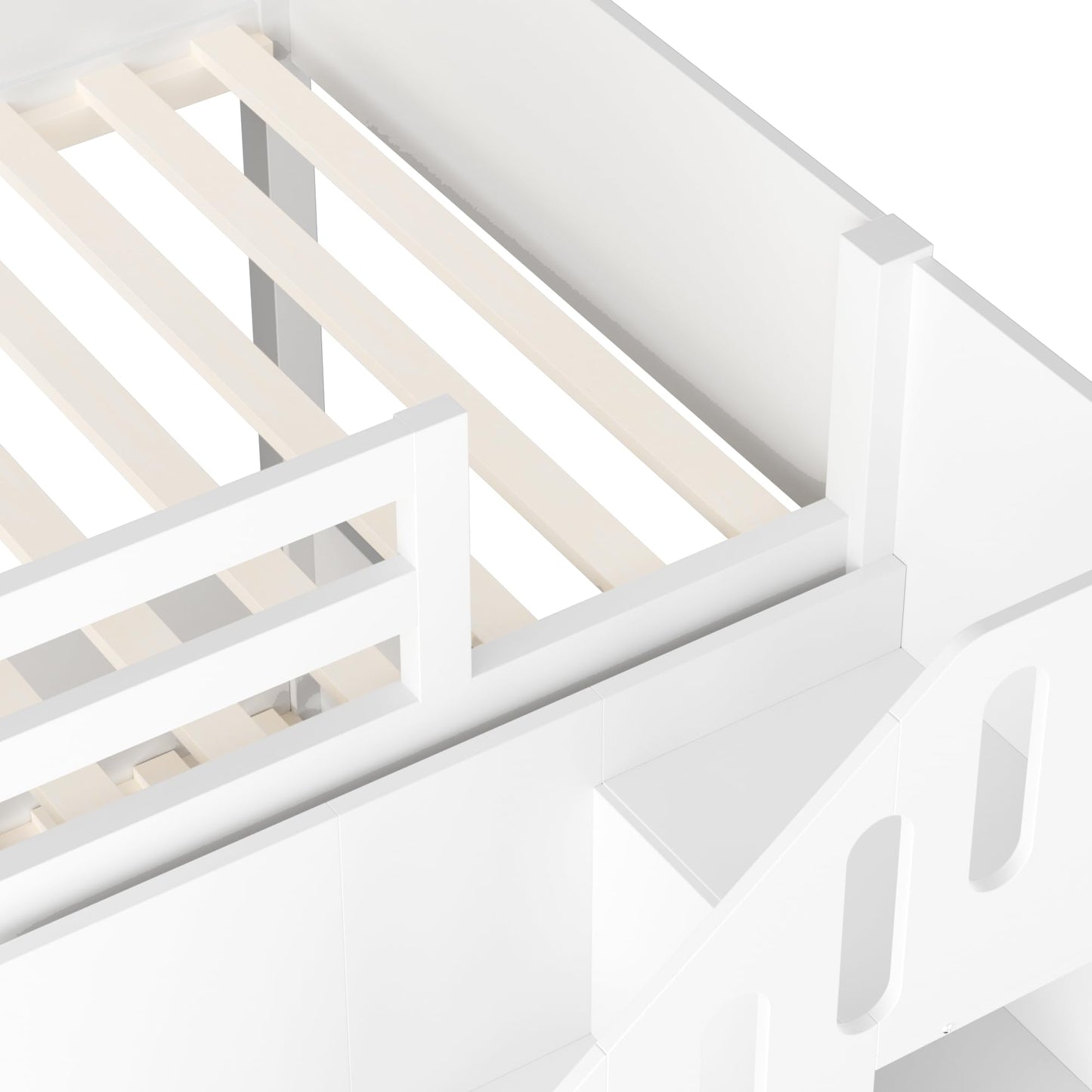 Hochbett bett 90×200cm Doppelbett mit Treppenschrank,Kinder-Etagenbett mit Stabil & Sicher Rausfallschutz für 2, Bett Kinder mit Stauraum/Schließfächern/Lattenrost, ohne Matratze (Weiß, 90×200cm)