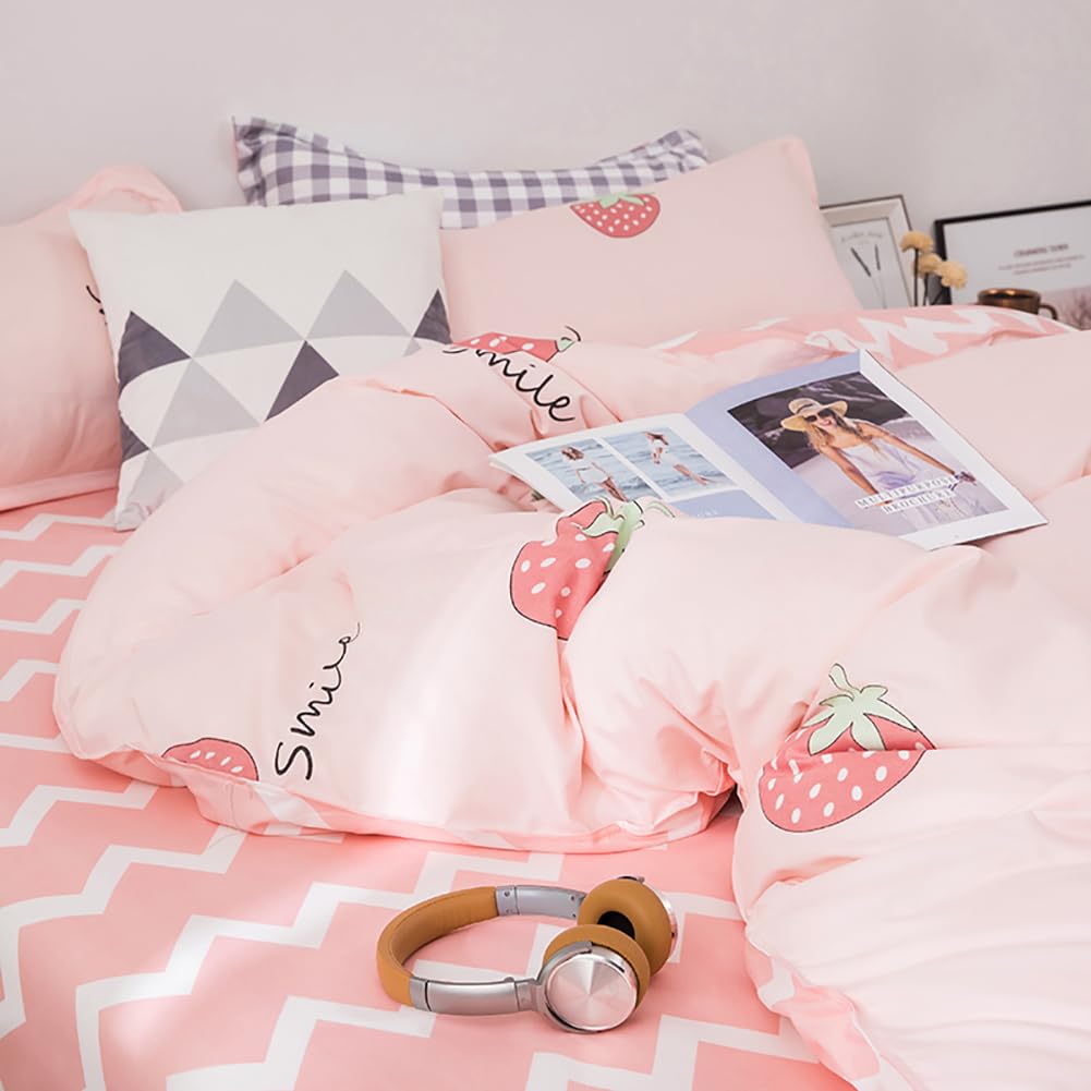 AShanlan Girls' Pink Hearts Children's Bed Linen 135 x 200 cm Pillowcase 80 x 80 cm Grey Pink Reversible Children's Bedding Set 100% Microfibre Duvet Cover with Zip