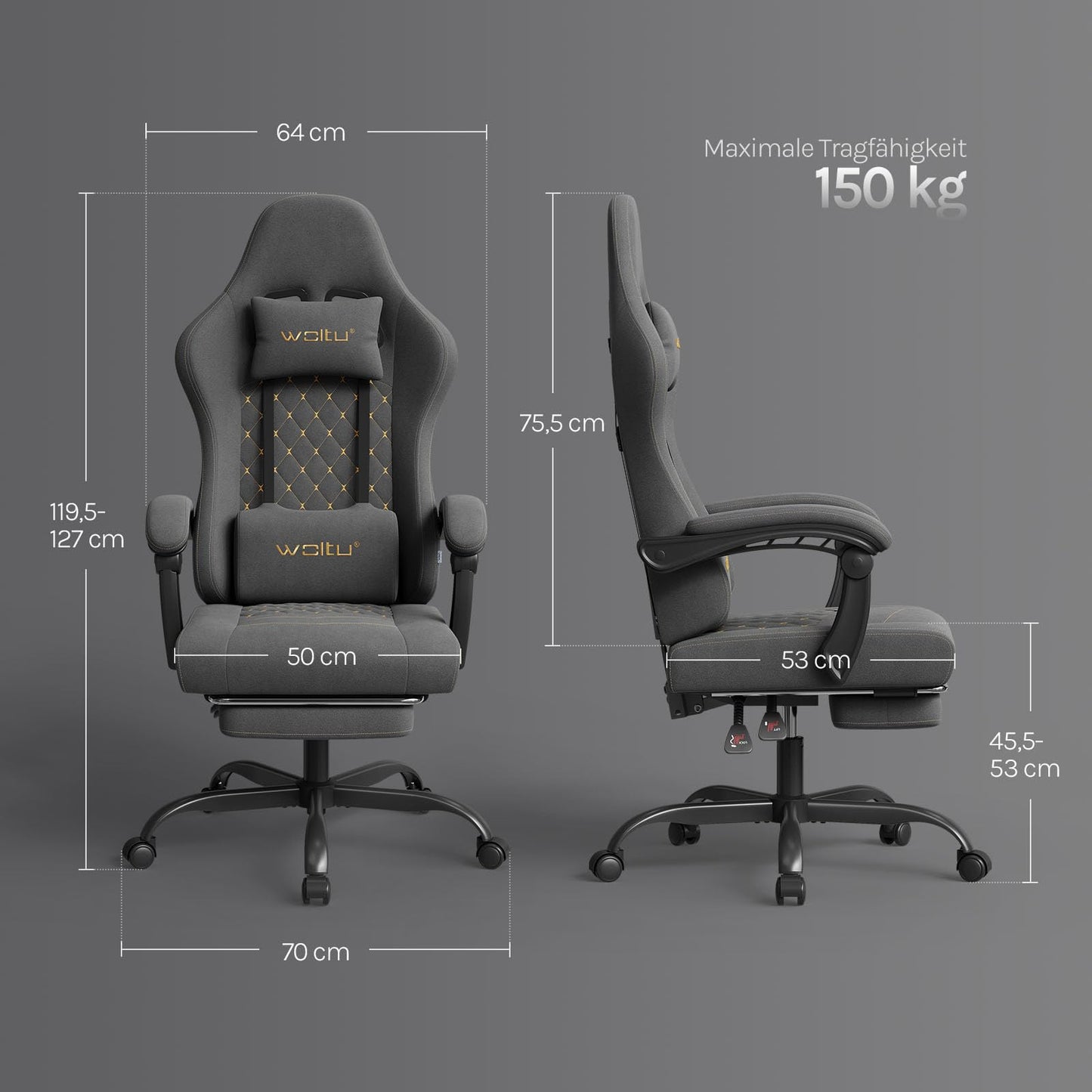 WOLTU Gaming Stuhl mit Massagefunktion, Computerstuhl Ergonomisch, Taschenfederkissen, Lendenmassage, Kopfkissen, Fußstütze, Drehstuhl, 150 kg, Netzstoff, Rosa+Weiß
