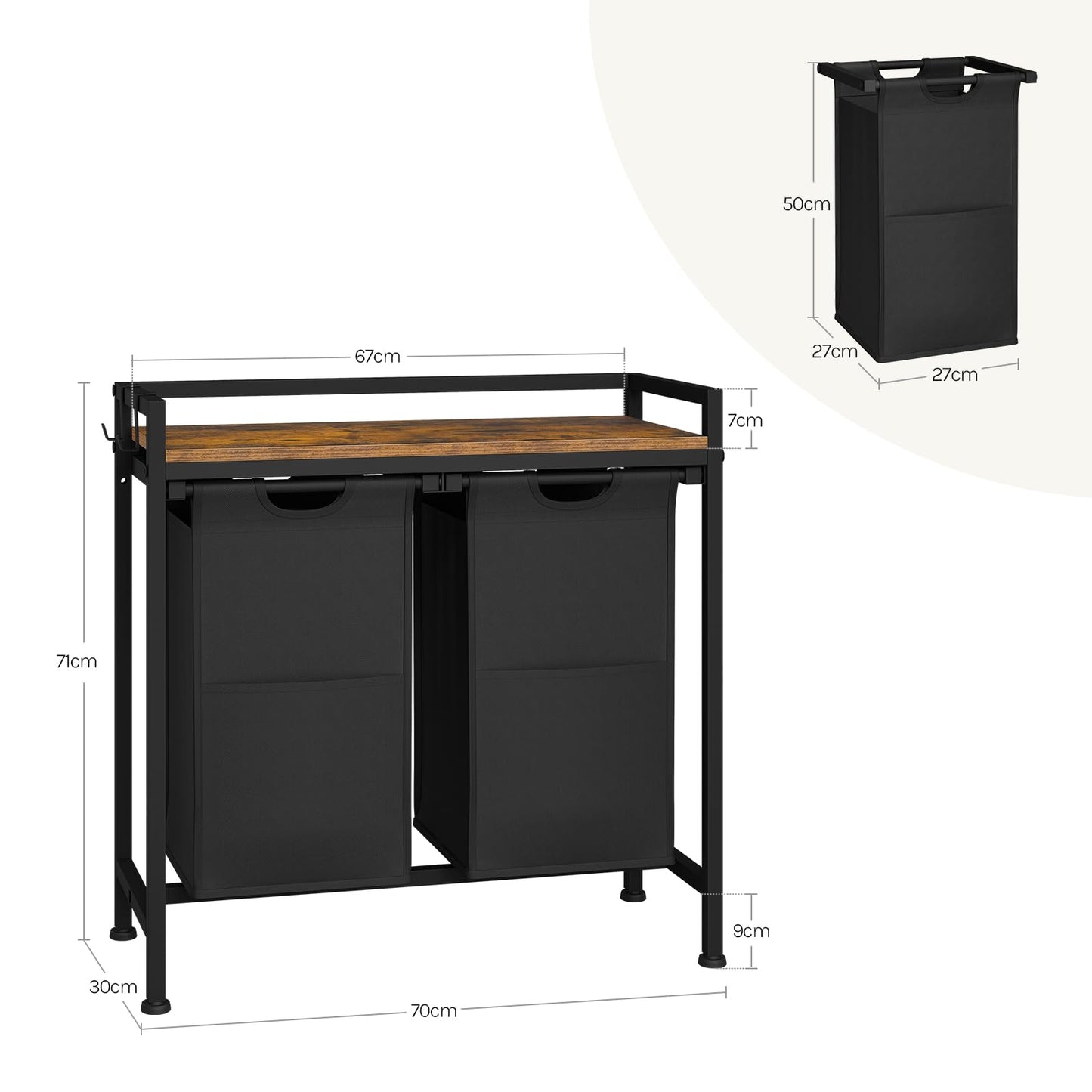 WOLTU Laundry Basket, 3 Compartments, Each 40 L, Laundry Hamper with Shelf Metal Frame, Oxford Fabric Laundry Bag, Extendable, Removable, Laundry Sorter, Laundry Container, White