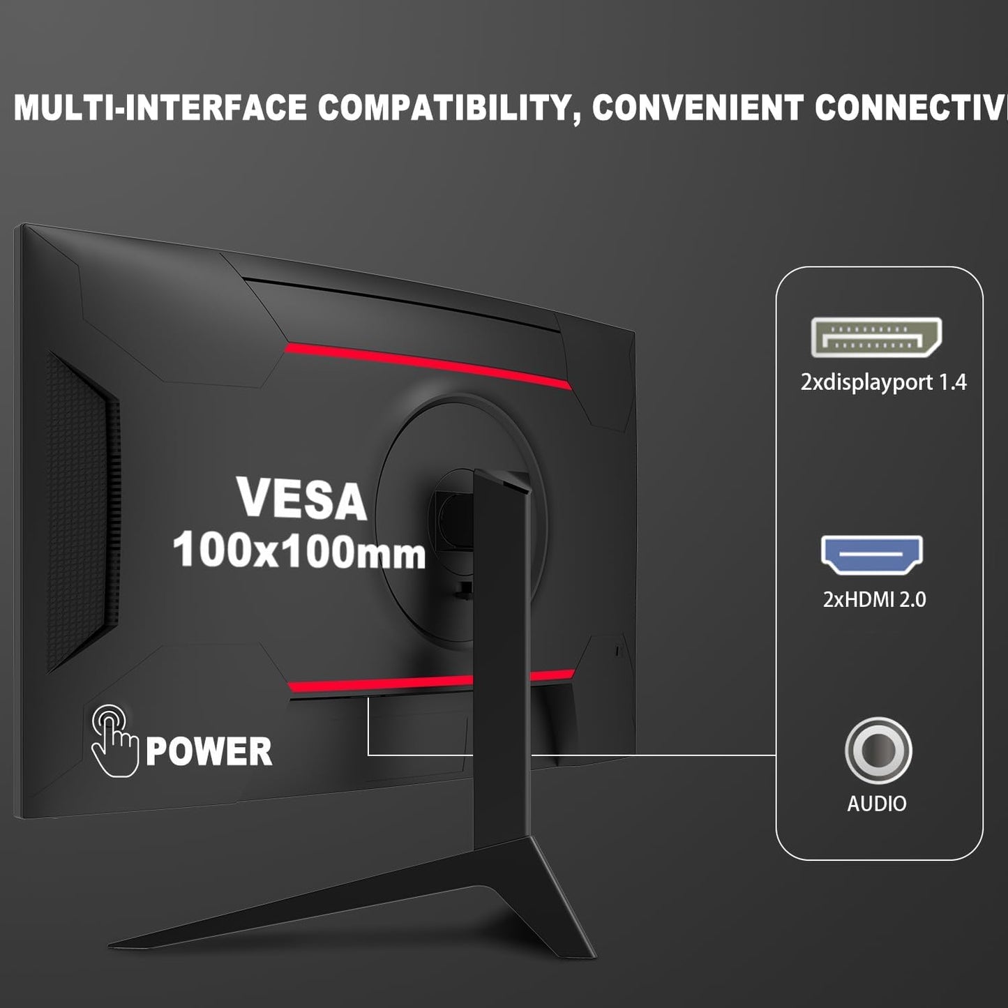 LC-POWER FHD Curved Monitor 32 Zoll, 165 Hz, 1920x1080, 1ms, 1500R und Freesync mit G-Sync-Kompatibilit, HDMI & DP, VESA, LC-M32-FHD-165-C-A