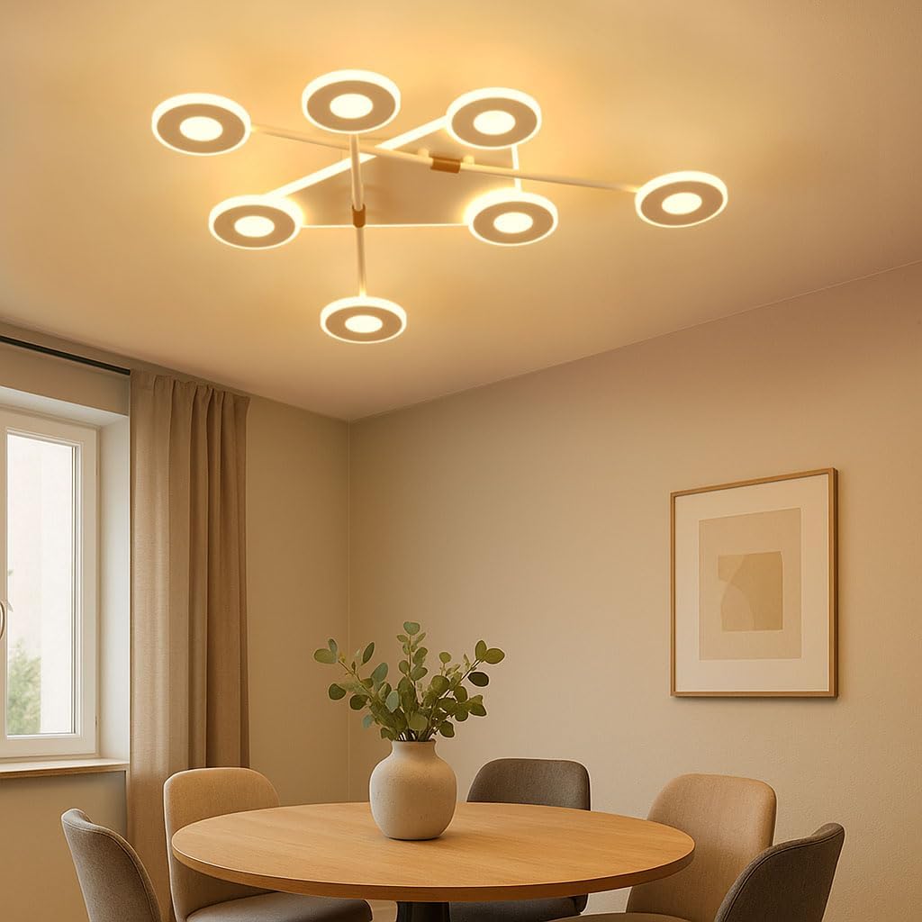 LED Ceiling Light Modern 50 W - Dimmable with Remote Control, 5000 lm, Colour Temperature 3000-6500 K, Night Light, Timer & Memory Function, Ceiling Lamp with 7 Light Heads for Living Room