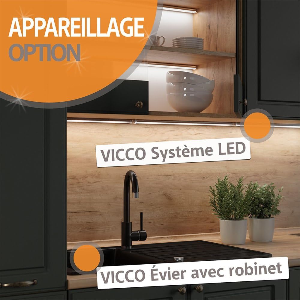 Vicco R-Line Fitted Kitchen Cabinets Anthracite Kitchen Furniture (Anthracite / White High Gloss, Corner 247 x 237 cm)