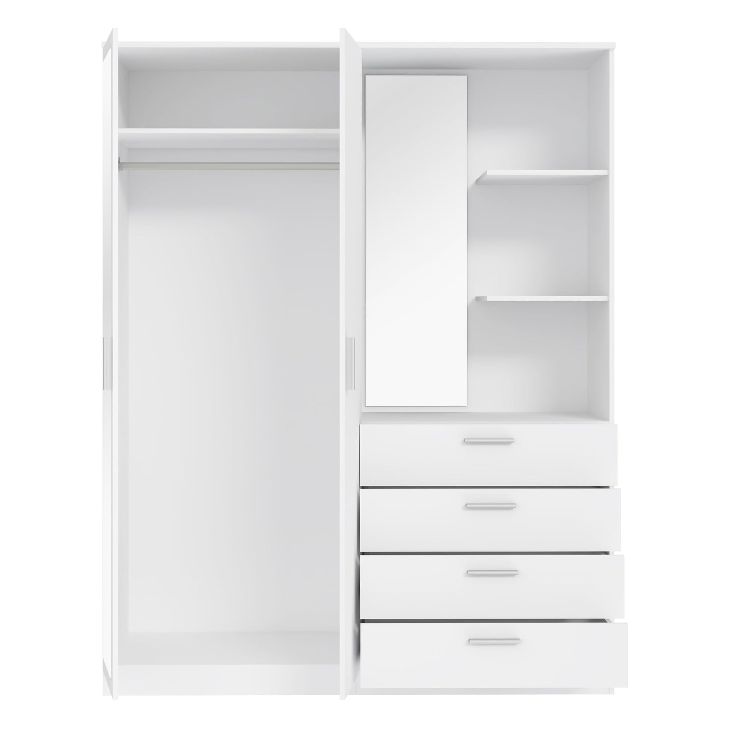 FORTE DEWANIA Kleiderschrank 160, Schrank mit offenen Regalfächern und Spiegel, Holzwerkstoff, Weiß, 159,3 cm breit, 203,4 cm hoch, 52,7 cm tief