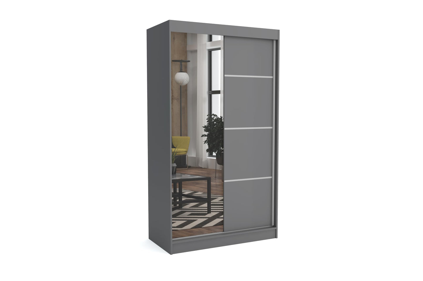 Brent - Tom Wardrobe with Mirror, 160 cm Wide, Bedroom Wardrobe with 1 Clothes Rail and Shelves for Clothes, Wardrobe Grey