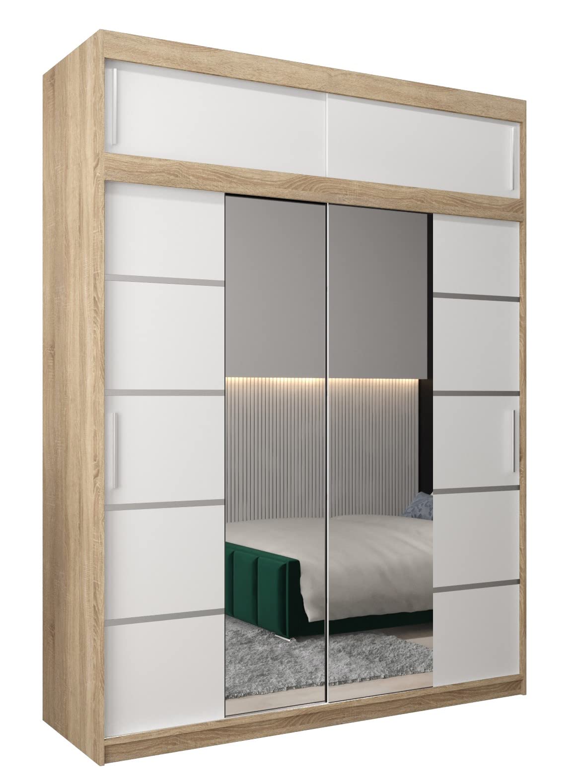 MEBLE KRYSPOL Verona 4 250 Bedroom Wardrobe Sliding Doors Cabinet with Mirror Wardrobe with Mirror Sliding Door Wardrobe Sliding Doors - 250 x 240 x 62 cm - Sonoma with Extension