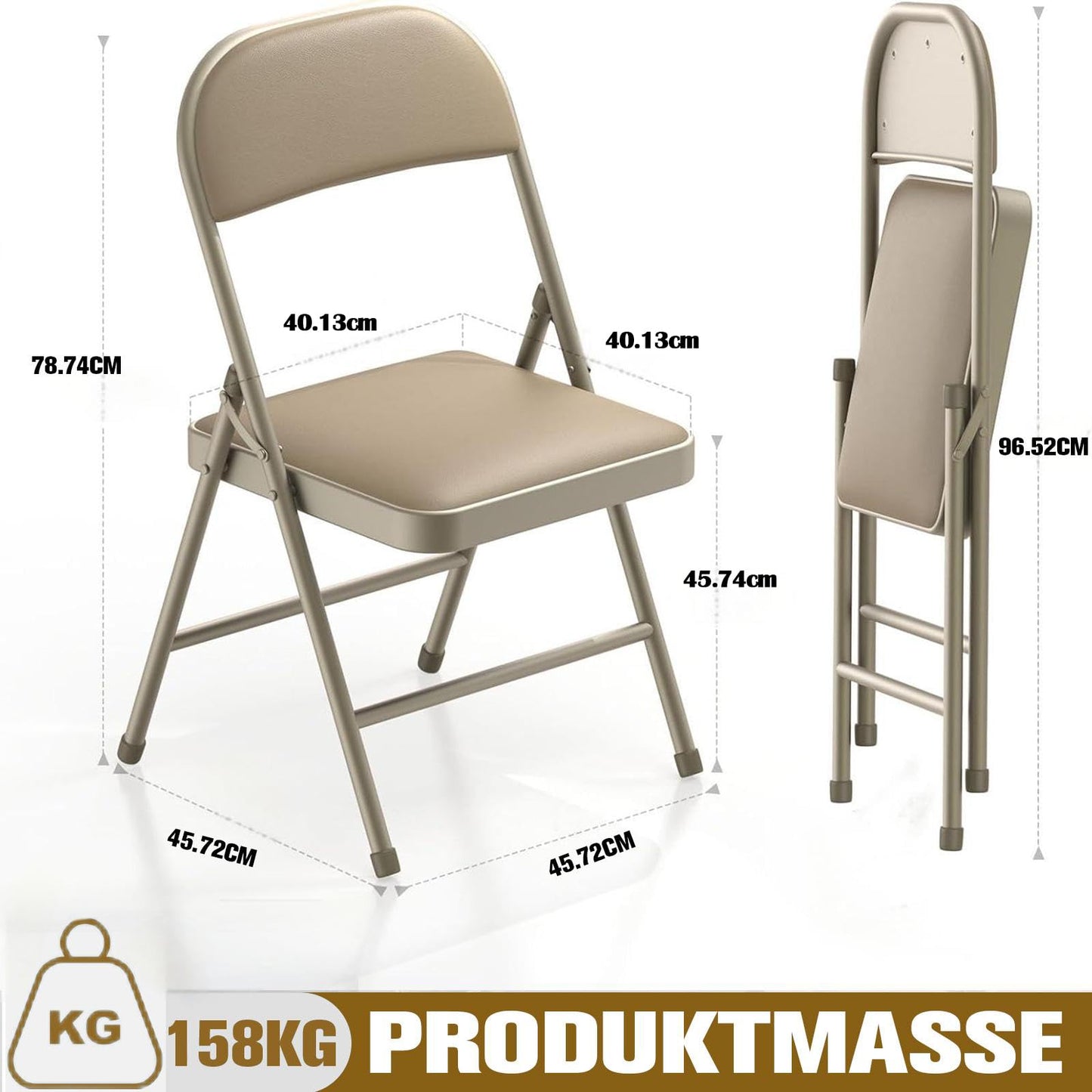 Asdsed Klappstuhl 4er Set, Klappstühle Gepolstert, Klappstuhl bis 158KG Gepolstert mit Starker Stahlrahmen, Faltbarer Klappstühle Platzsparender Schreibtischstuhl für Haus Büro Garten Balkon Party