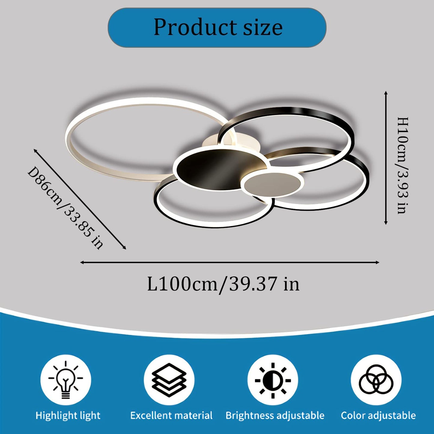WERSVG L80cm Modern LED Deckenleuchte Wohnzimmer Deckenlampe gold 6-Ring Deckenleuchte 70W 5600LM Dimmbar 3500K - 6500KMit Fernbedienung flurlampe decke, für Wohnzimmer Schlafzimmer Küche Esszimmer