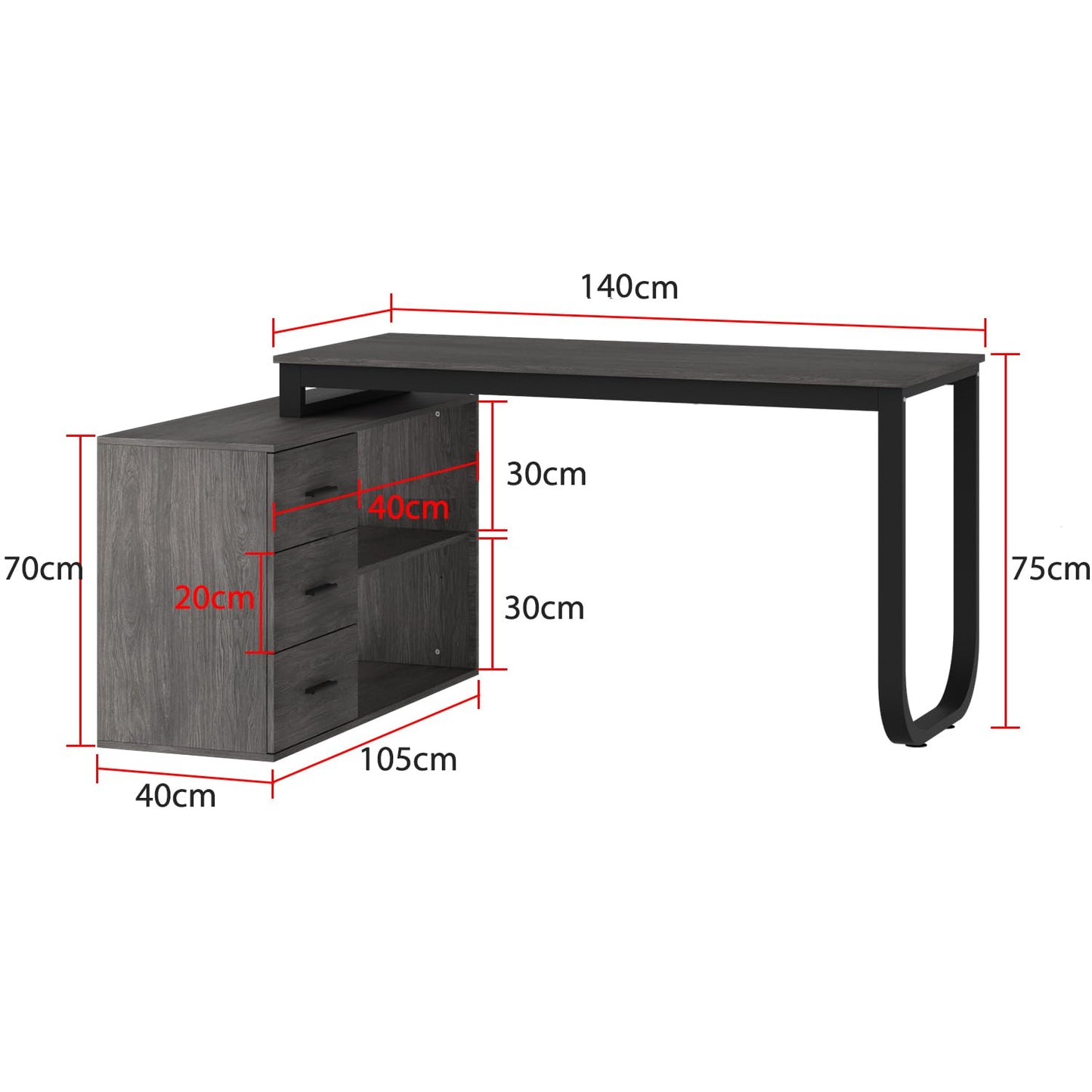 DEZAGCE L Förmiger Schreibtisch, Eckschreibtisch, Computertisch, Schbreibtisch mit 3 Schubladen und 105 cm Länge Aktenschrank,Arbeitstisch, Schreibtische, Weiß, 140 x 105 x 75 cm