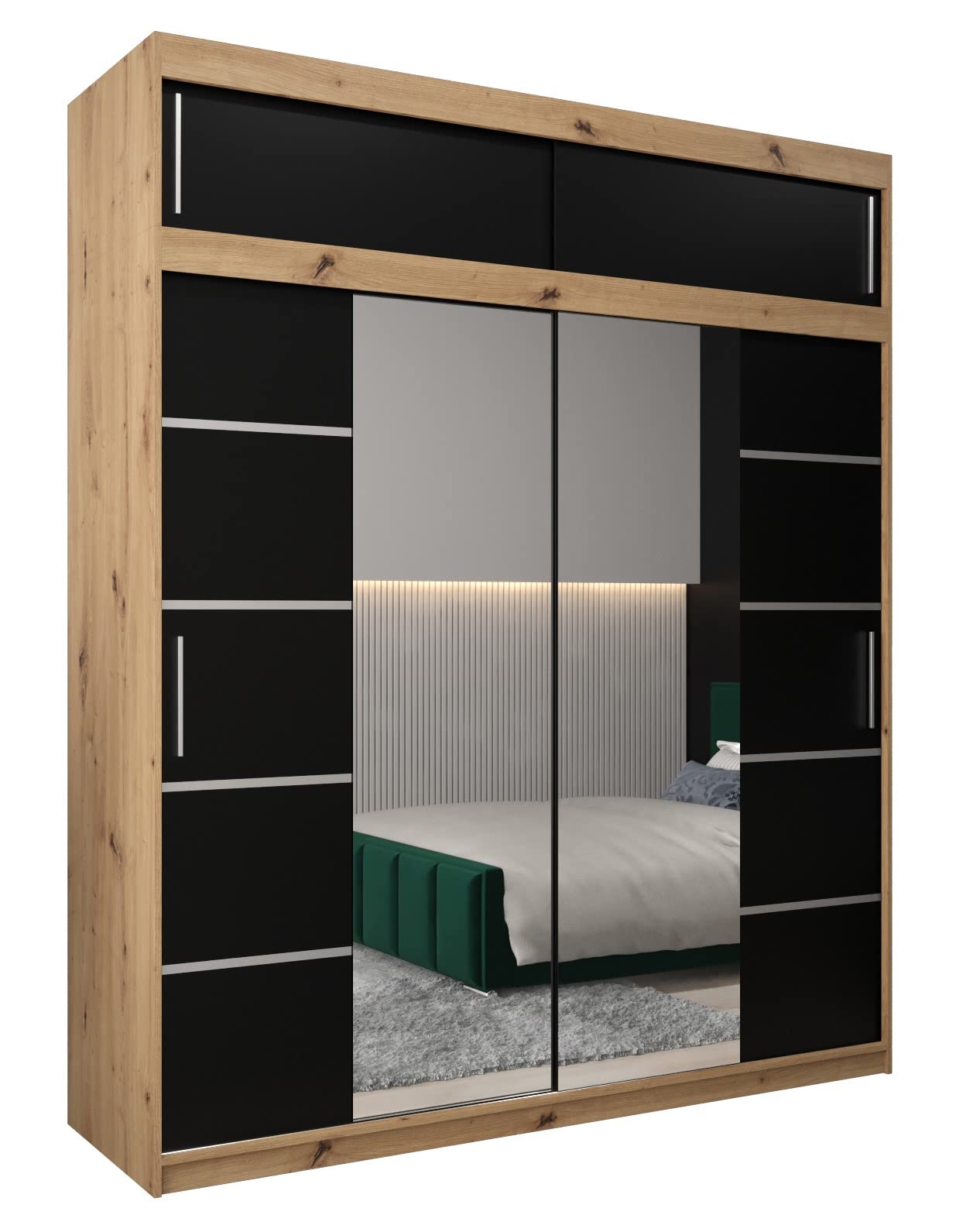 MEBLE KRYSPOL Verona 4 250 Bedroom Wardrobe Sliding Doors Cabinet with Mirror Wardrobe with Mirror Sliding Door Wardrobe Sliding Doors - 250 x 240 x 62 cm - Sonoma with Extension