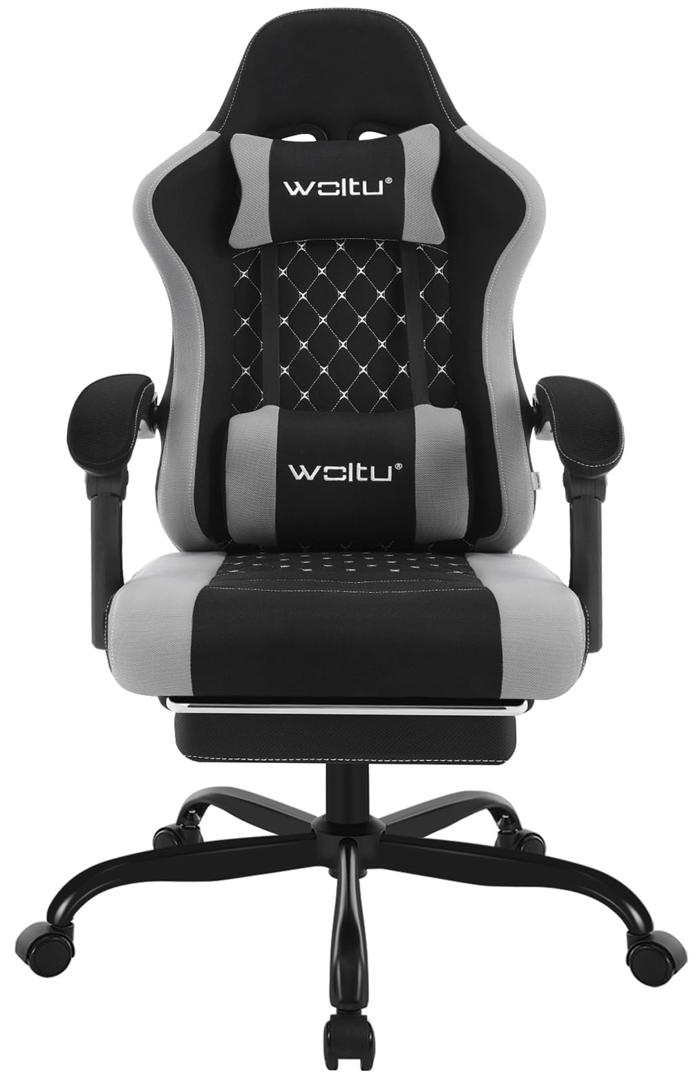 WOLTU Gaming Stuhl mit Massagefunktion, Computerstuhl Ergonomisch, Taschenfederkissen, Lendenmassage, Kopfkissen, Fußstütze, Drehstuhl, 150 kg, Netzstoff, Rosa+Weiß