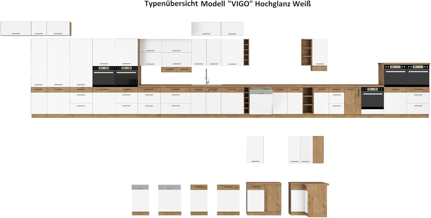 Eckküche VIGO Weiß Glanz Lancelot 210x350 cm Küchenzeile Küchenblock Einbauküche