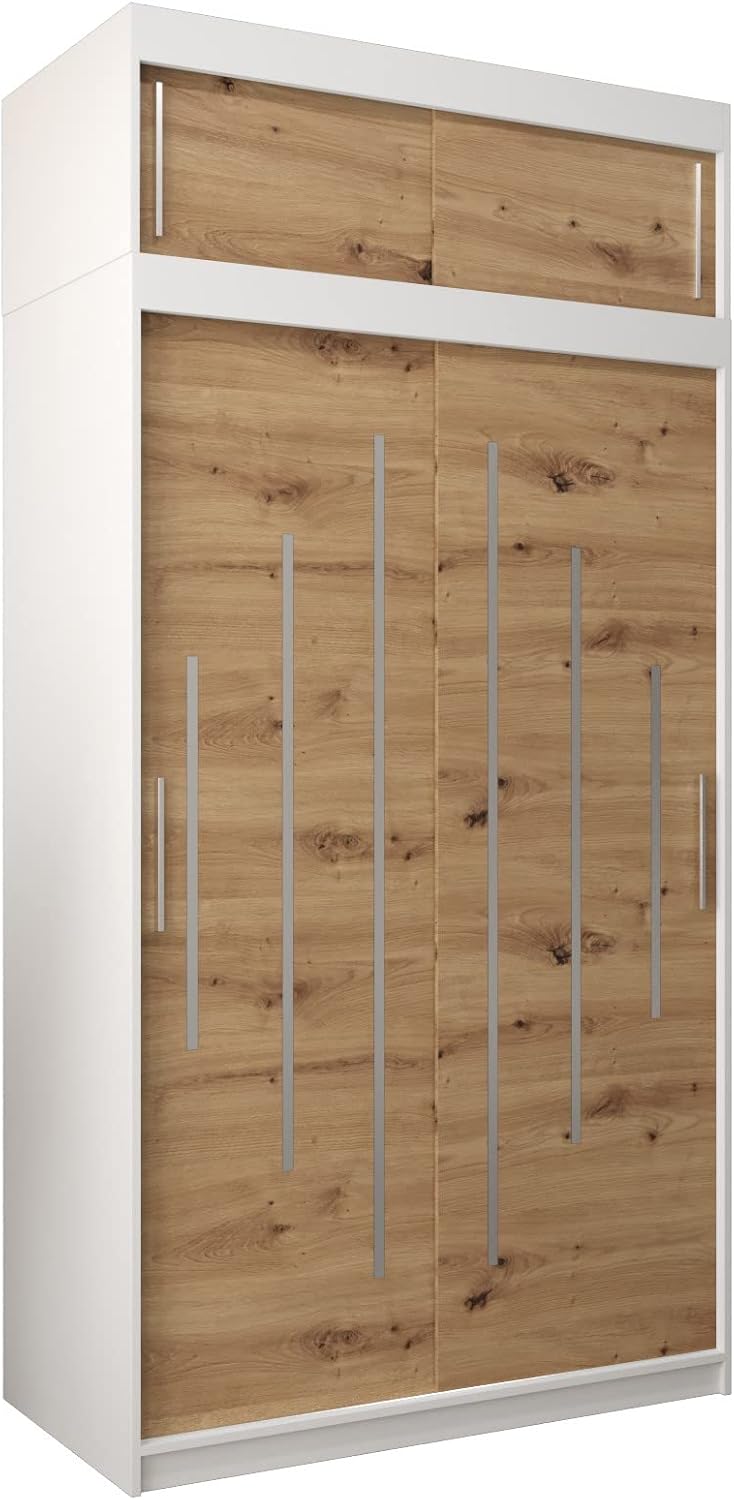 Kryspol Schwebetürenschrank York 250 cm Kleiderschrank mit Kleiderstange und Einlegeboden Schlafzimmer- Wohnzimmerschrank Schiebetüren Modern Design (Weiß)