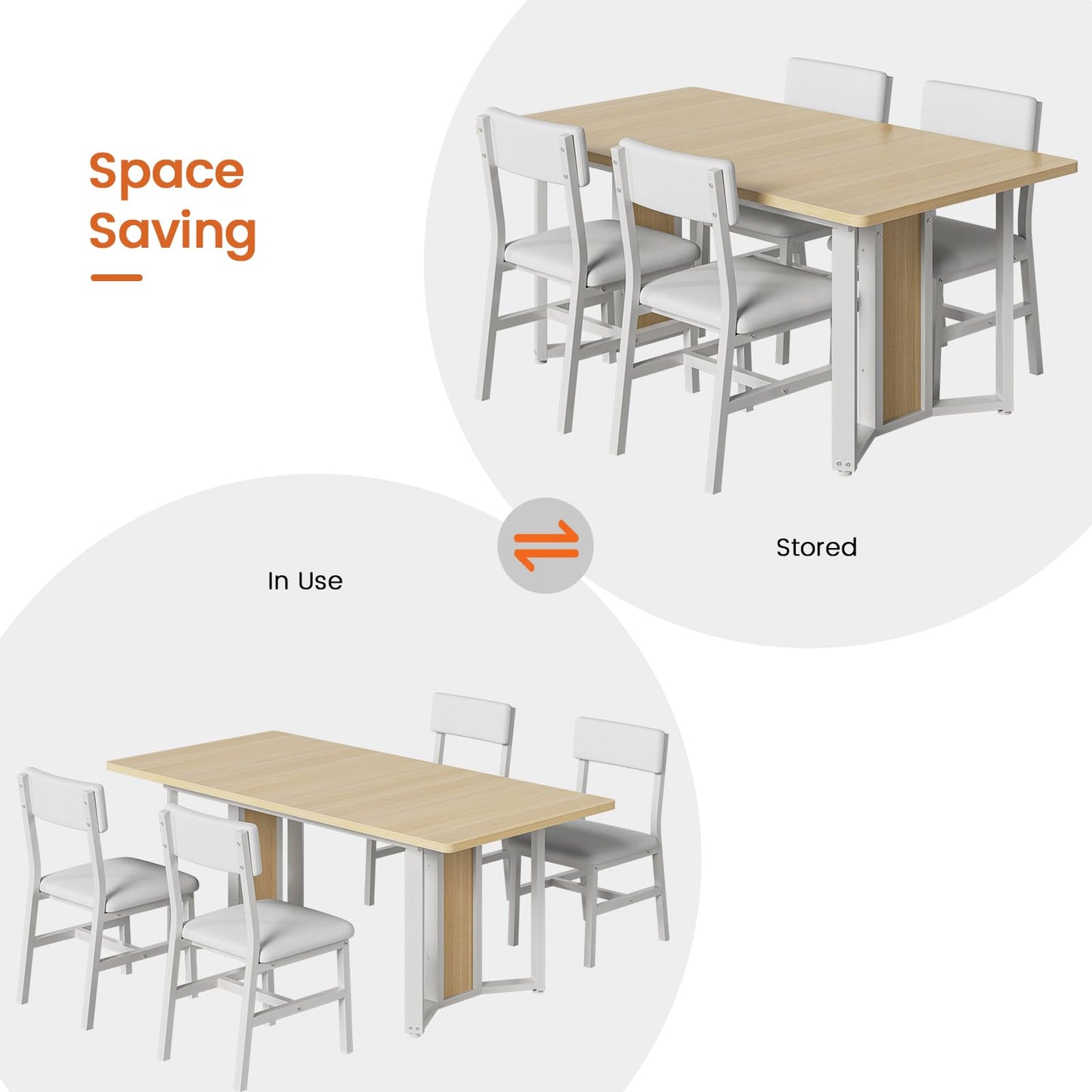 Itaar 5-Piece Dining Table Set for 4-6 People, 63" Extendable Kitchen Table and 4 Cushion Chairs, Dining Room Table with MDF Board & Metal Frame for Small Space, Easy Clean, Brown