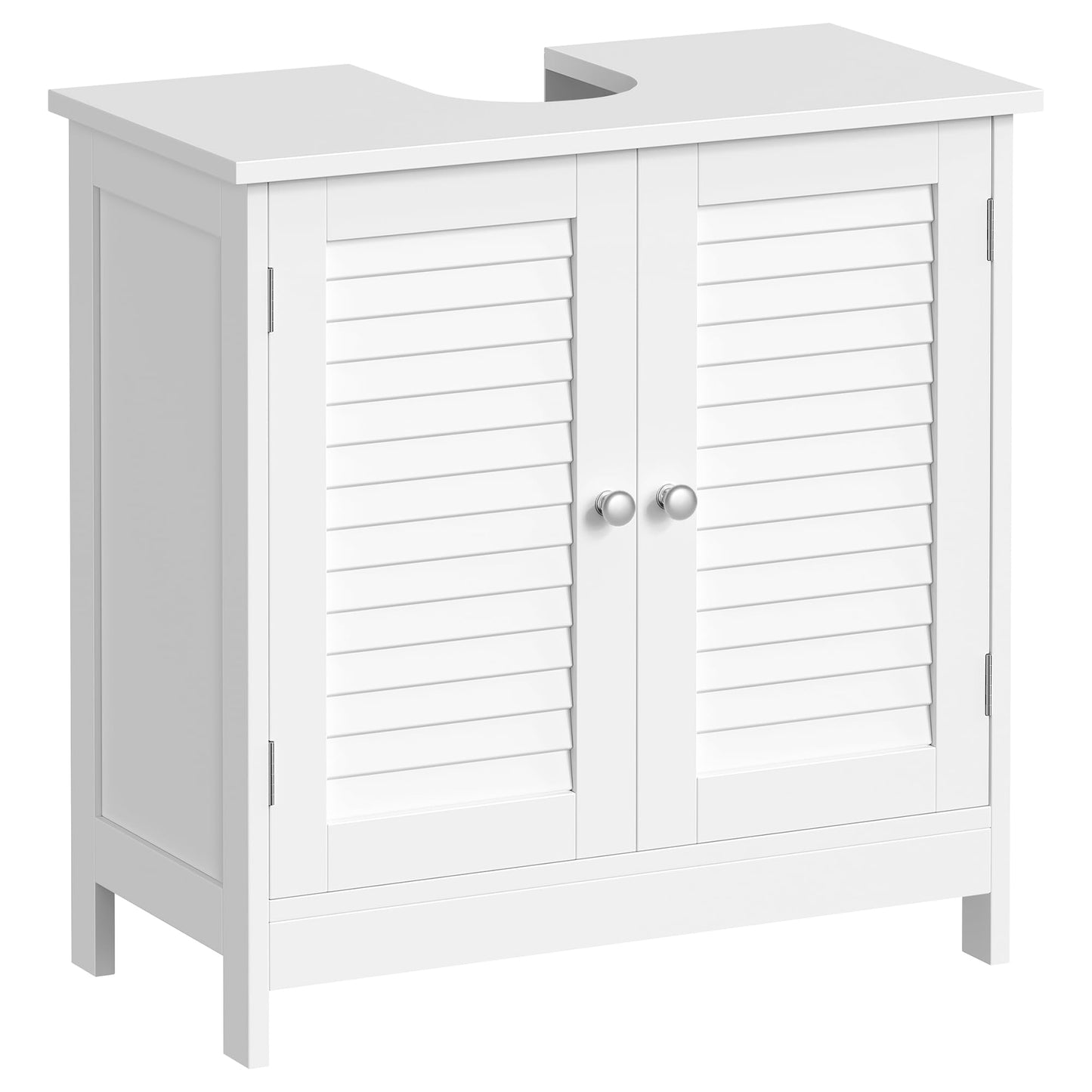 Vasagle BBC05WT Scandinavian Style Bathroom Cabinet, Storage Cabinet 60 x 30 x 60 cm with 2 Slat Doors, Adjustable Shelf with Handles - Matt White