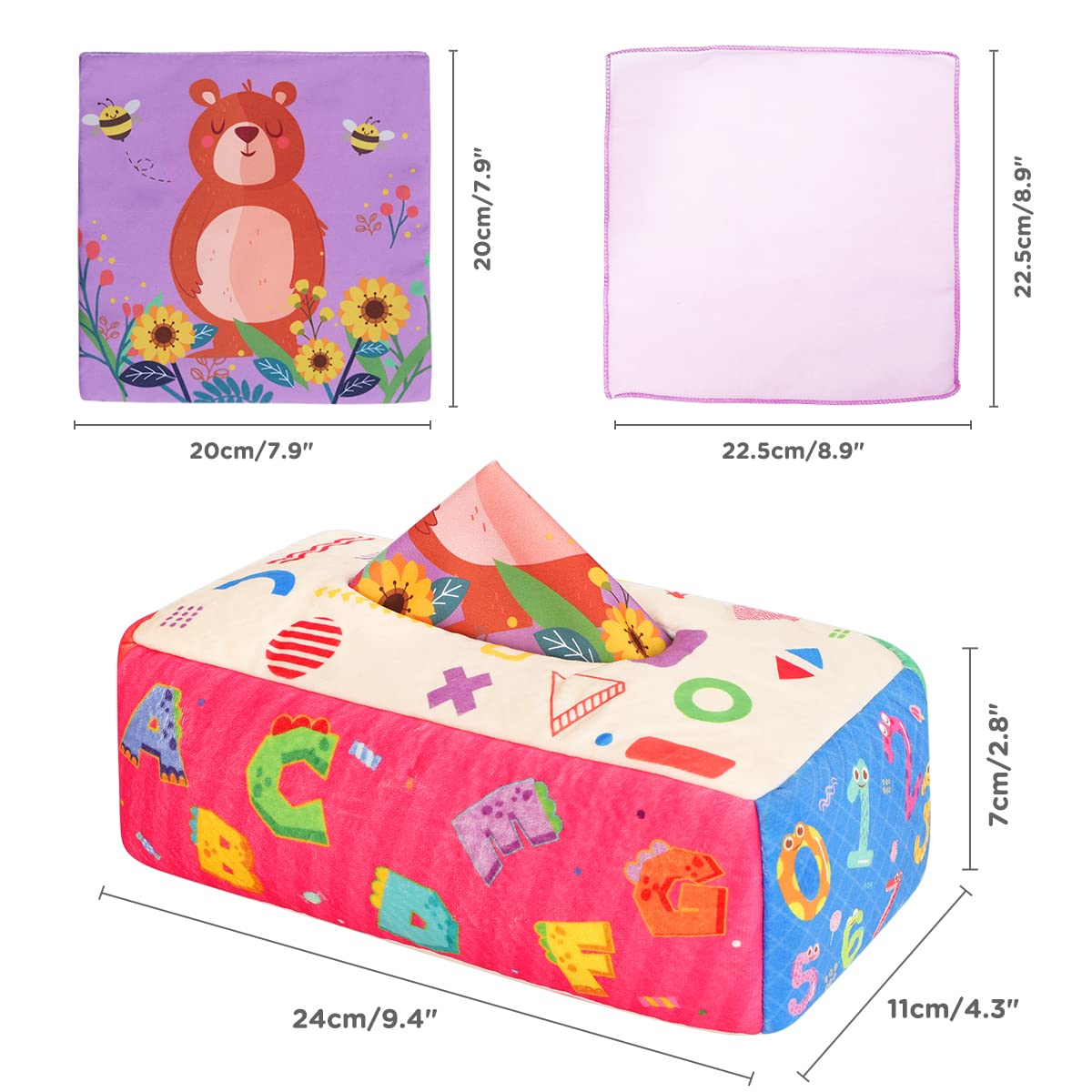 URMYWO Baby Toy 6 Months, Tissue Box Toy - Montessori - Sensory Technology, Contrast Baby Toy 0 6 12 Months, Boys Girls Children Early Learning Toy Baby Gift