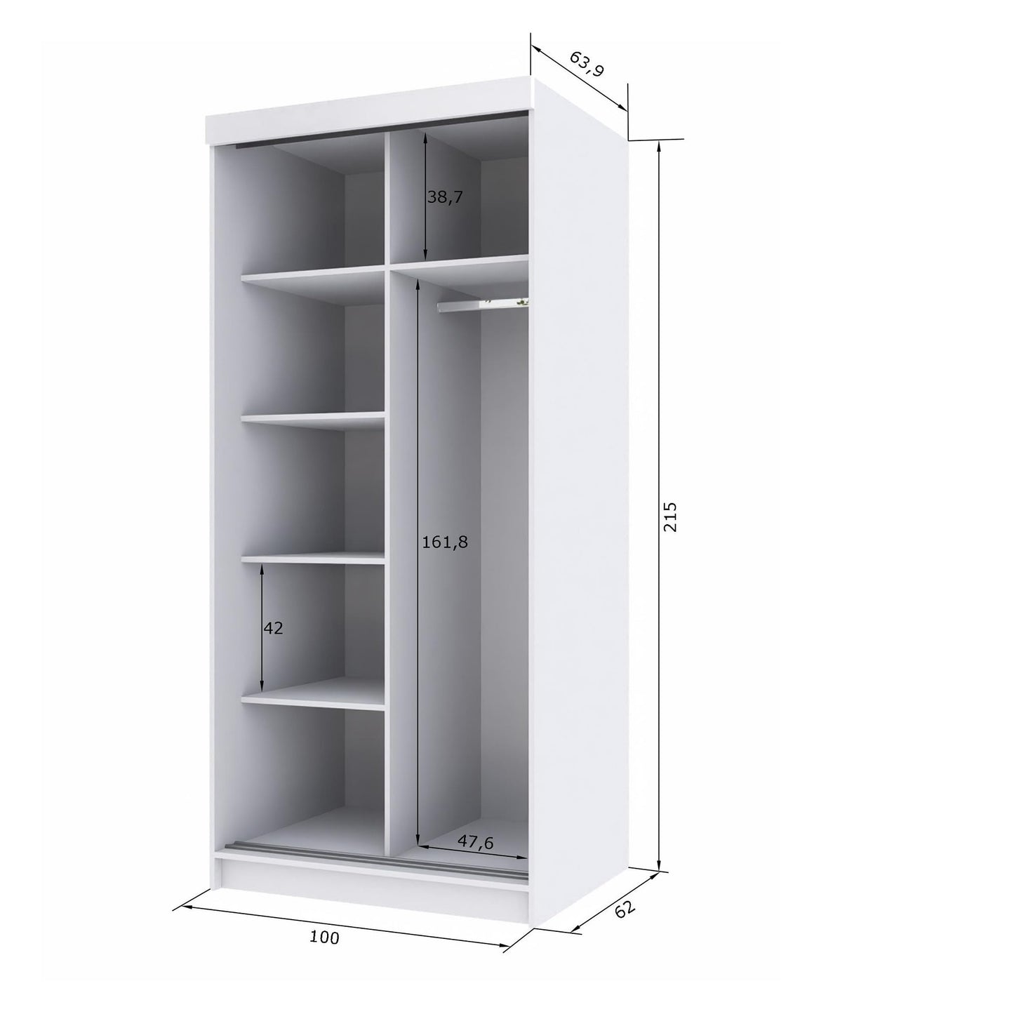 Marlux-Meble Two-Door Wardrobe 230 cm Wide with Floating and Sliding Doors Corner Wardrobe Bedroom Cabinet Hallway Cabinet System Cabinet High Gloss Cabinet