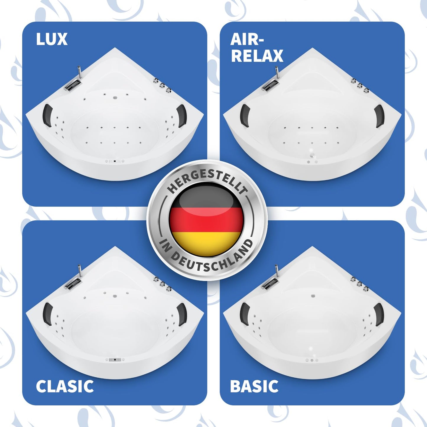 AQUADE Whirlpool Badewanne - Eckbadewanne 140x140 cm - Unikales Whirlpool-Erlebnis nach Ihren Wünschen - Wählen Sie Ihre perfekte Wanne oder Whіrlpоol -Ihre individuelle Wahl für Wellness zu Hause