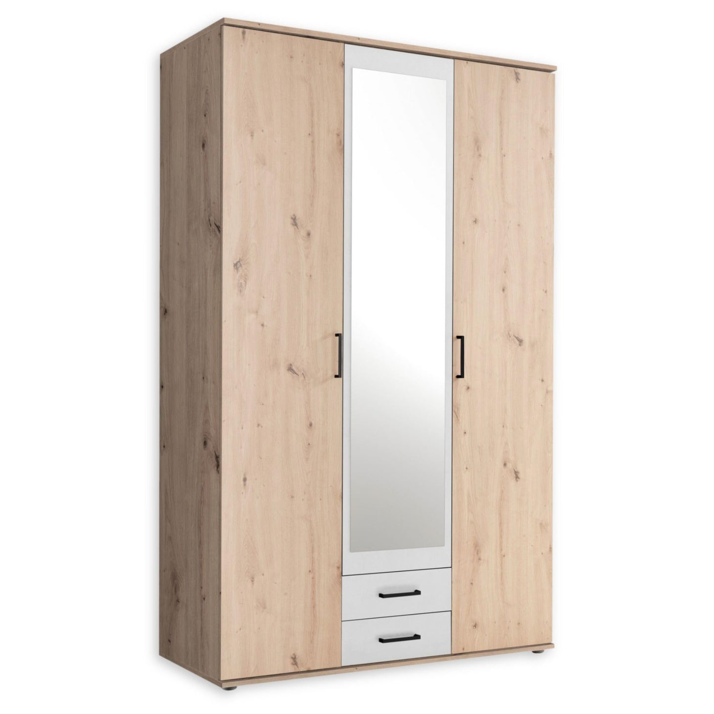 Stella Trading CHICAGO Eleganter Kleiderschrank mit viel Stauraum - Vielseitiger Drehtürenschrank in Artisan Eiche Optik und Absetzungen in Anthrazit - 156 x 197 x 54 cm (B/H/T)