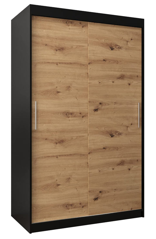 MEBLE KRYSPOL Tokyo 250 Wardrobe with Three Sliding Doors for Bedroom – Modern Storage Cabinet with Clothes Rail and Shelves – 250 x 200 x 62 cm – Matte Black and Artisan