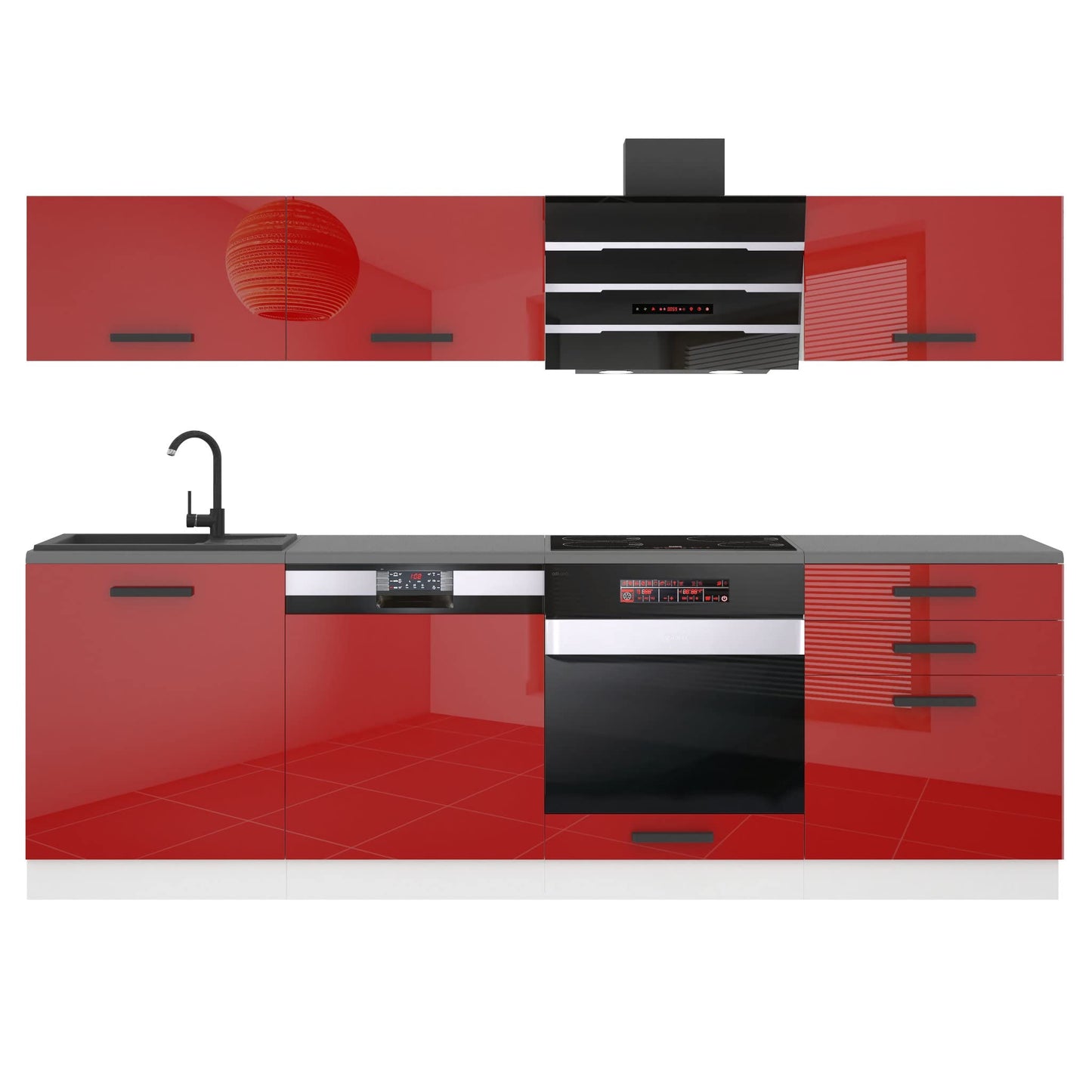 Belini Linda Kitchen Unit, Kitchen Furniture 240 cm, Fully Equipped without Electrical Appliances, with Wall Cabinets and Base Cabinets, with Worktops, Matt White