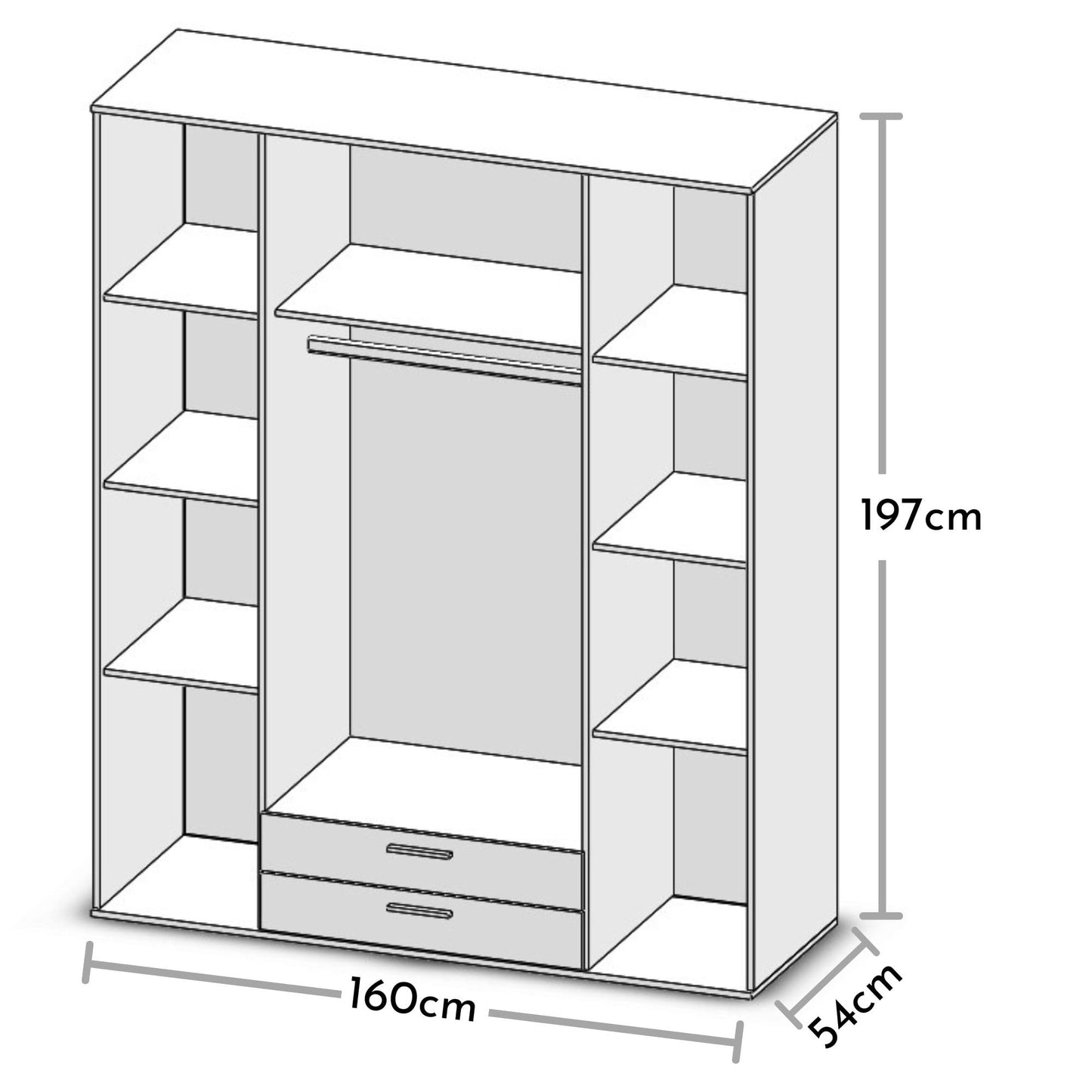 Stella Trading CHICAGO Eleganter Kleiderschrank mit viel Stauraum - Vielseitiger Drehtürenschrank in Artisan Eiche Optik und Absetzungen in Anthrazit - 156 x 197 x 54 cm (B/H/T)