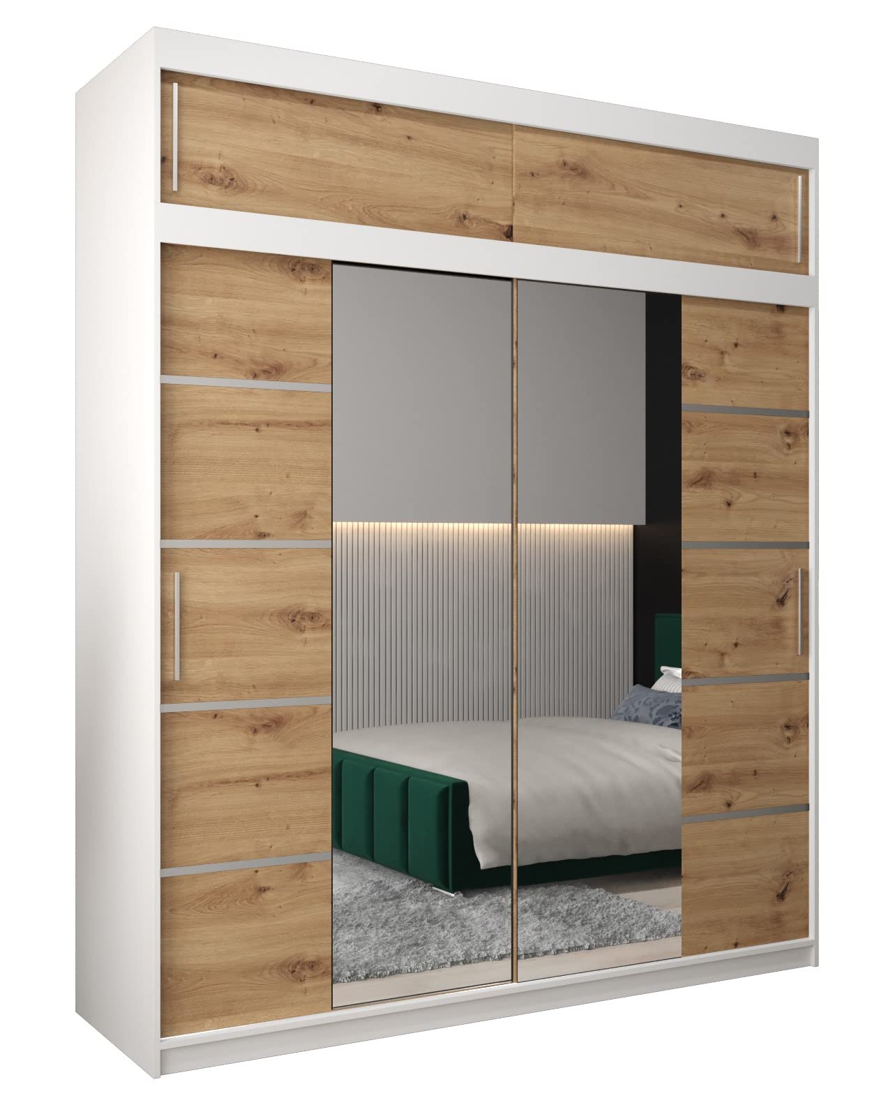 MEBLE KRYSPOL Verona 4 250 Bedroom Wardrobe Sliding Doors Cabinet with Mirror Wardrobe with Mirror Sliding Door Wardrobe Sliding Doors - 250 x 240 x 62 cm - Sonoma with Extension
