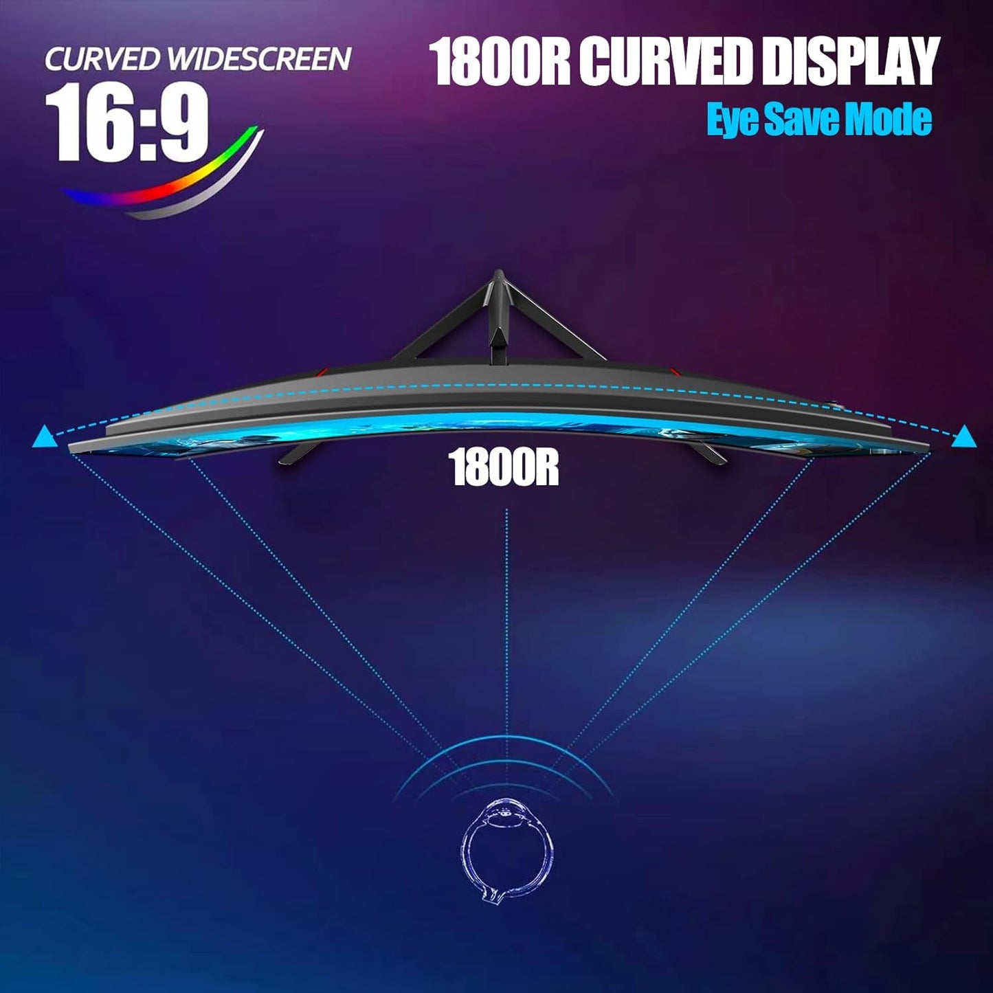 Gawfolk 32 Zoll Curved Gaming Monitor 180HZ / 165Hz / 144hz PC Bildschirm Full HD 1080P, Rahmenloses 1800R Gebogenes Computerbildschirm mit FreeSync und Eye Care Technologie, unterstützt VESA