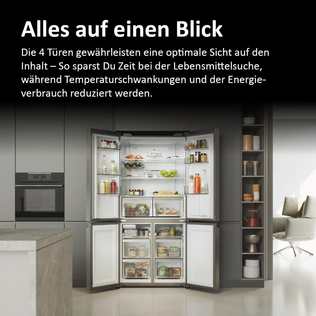 Haier Multi Door Kühl-Gefrierkombination I CUBE 83 SERIE 7 HCR7818DWPT I 4-türiger Kühlschrank mit Gefrierfach, XXL-Fassungsvermögen & 83cm Breite I 463L, Energieklasse D I Wasserspender & No Frost