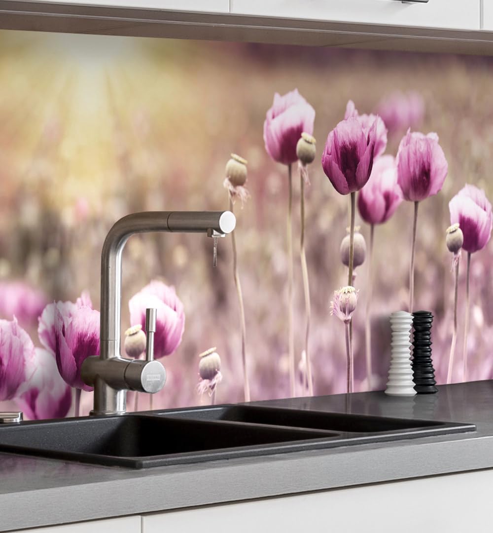 MyMaxxi Self-Adhesive Kitchen Splashback Film, Easy No-Drill Application, 0.4 mm Reinforced, Kitchen Splash Guard Adhesive Film, Wall Decoration, 220 x 60 cm (Height), Matte Finish, Natural Meadow,