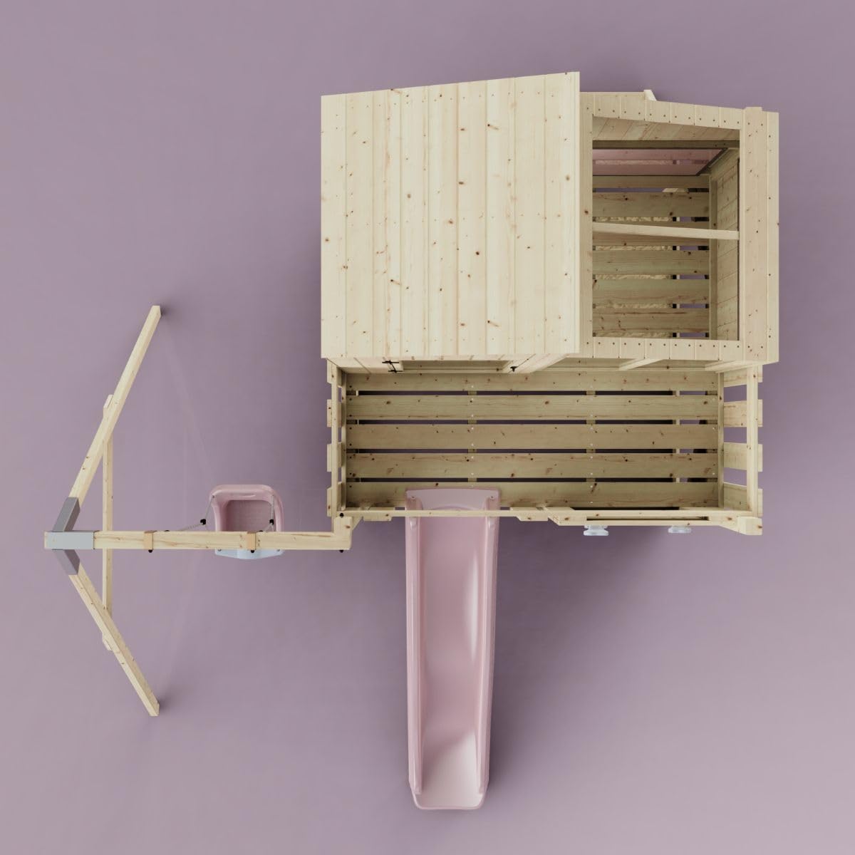 Rebo Spielturm mit Spielhaus inkl. Wellenrutsche und Kinder-Schaukel | Outdoor Klettergerüst Garten | Kletterwand und Kletterleiter | Stabile Konstruktion, Weiches Gefühl in den Seilen