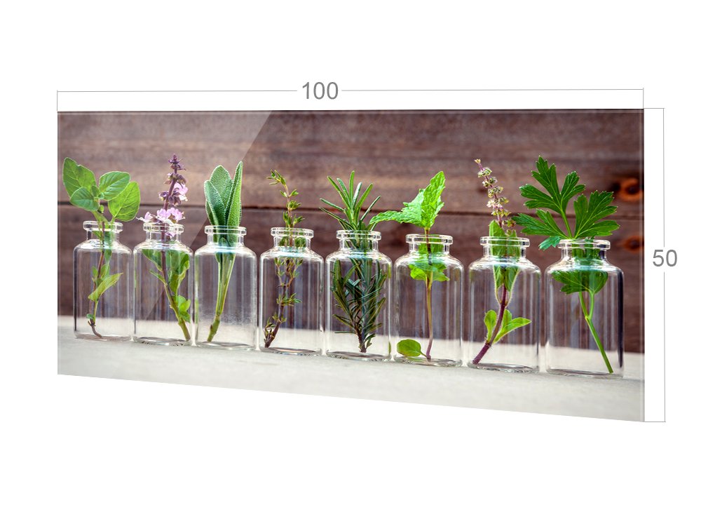 GRAZDesign Küchenrückwand Spritzschutz Glas für Küche, Herd Bild Motiv Kräuter im Glas Küchenspiegel Glasrückwand Herdblende 4mm ESG Glas, 60x40cm