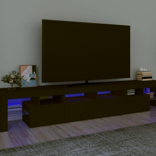 IKAYAA TV Cabinet with LED TV Cabinet, 200 cm Long, TV Lowboard, Wooden TV Table, Modern TV Table, TV Board, TV Cabinet for the Living Room, Black, 230 x 36.5 x 40 cm