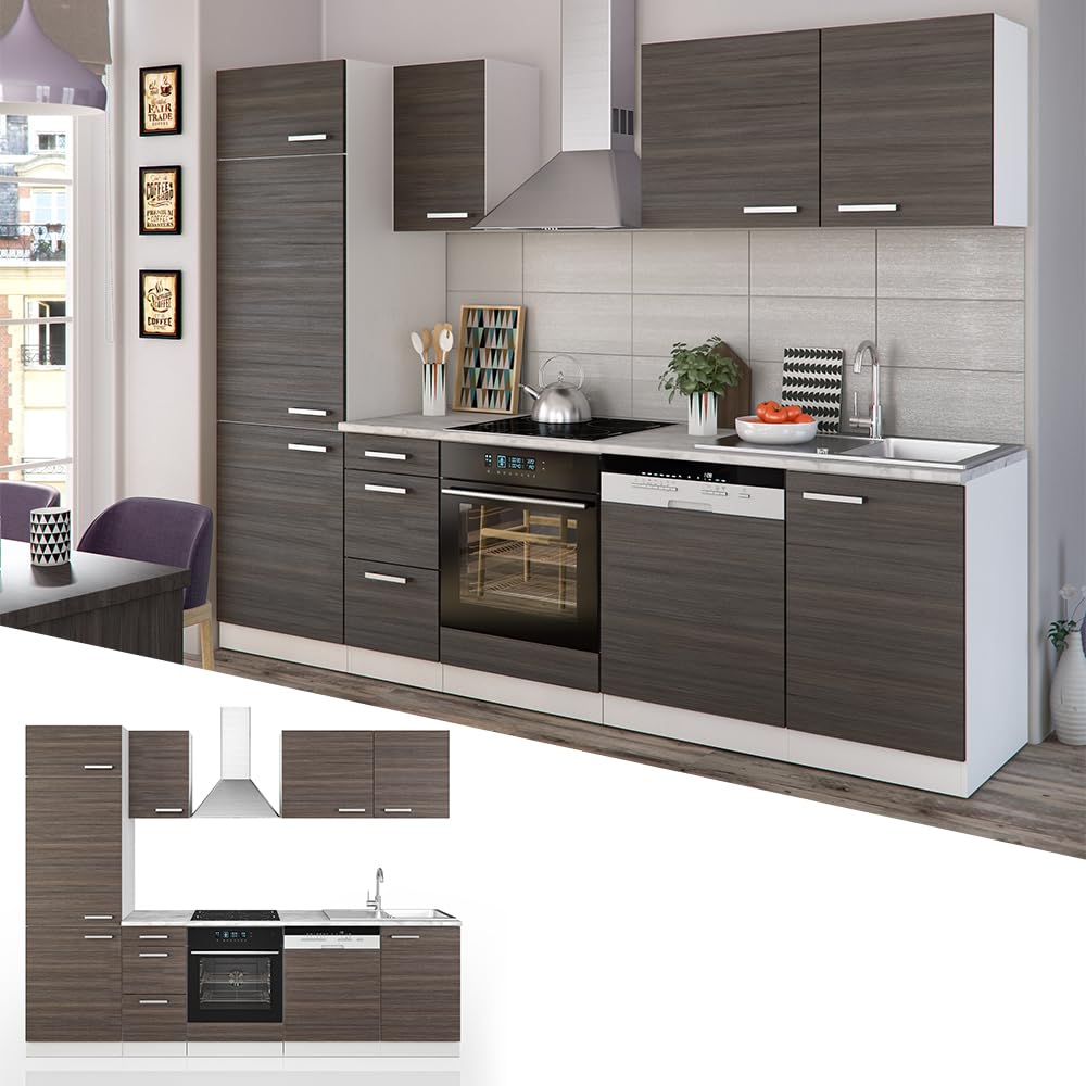 Vicco Küchenzeile Optima, Weiß Hochglanz/Weiß, 270 cm ohne Arbeitsplatte