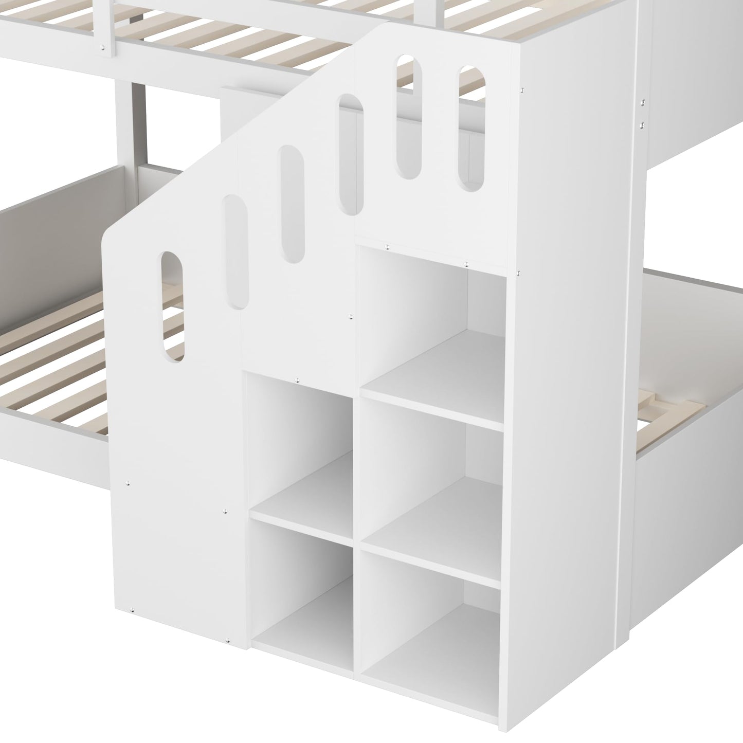 Hochbett bett 90×200cm Doppelbett mit Treppenschrank,Kinder-Etagenbett mit Stabil & Sicher Rausfallschutz für 2, Bett Kinder mit Stauraum/Schließfächern/Lattenrost, ohne Matratze (Weiß, 90×200cm)