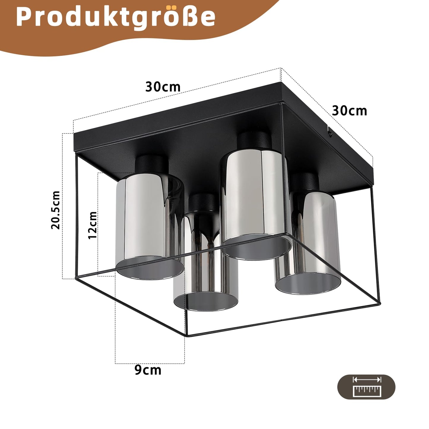CBJKTX Ceiling Light Living Room Ceiling Light Glass - 4 Bulbs E27 Vintage Black Dining Room Lamp Industrial Style Metal Ceiling Retro Living Room Lamp for Bedroom Dining Room Kitchen (Light Bulb Not