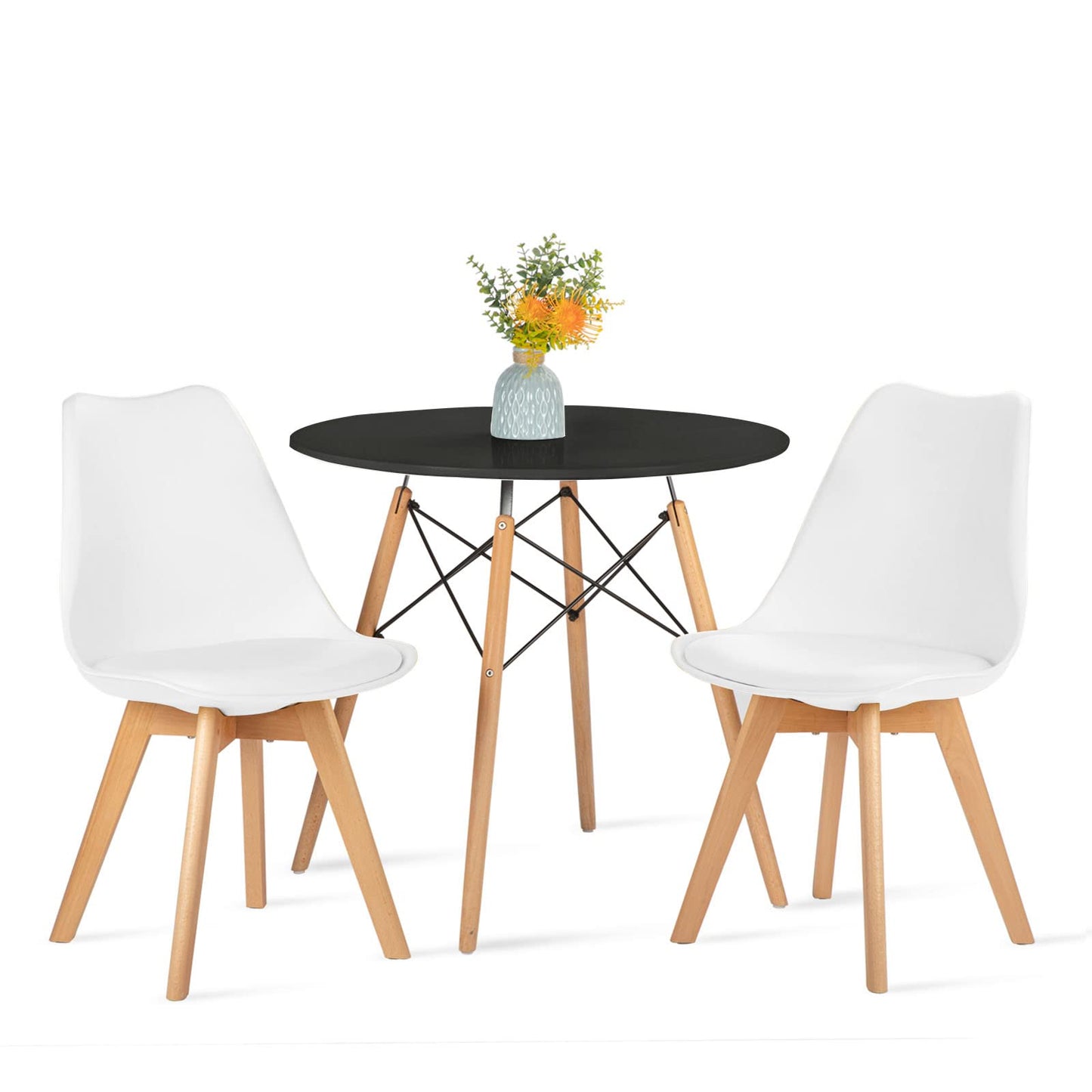 FURNITABLE Round Dining Room Table with 4 White Chairs Dining Room Set for Dining Room Kitchen Living Room