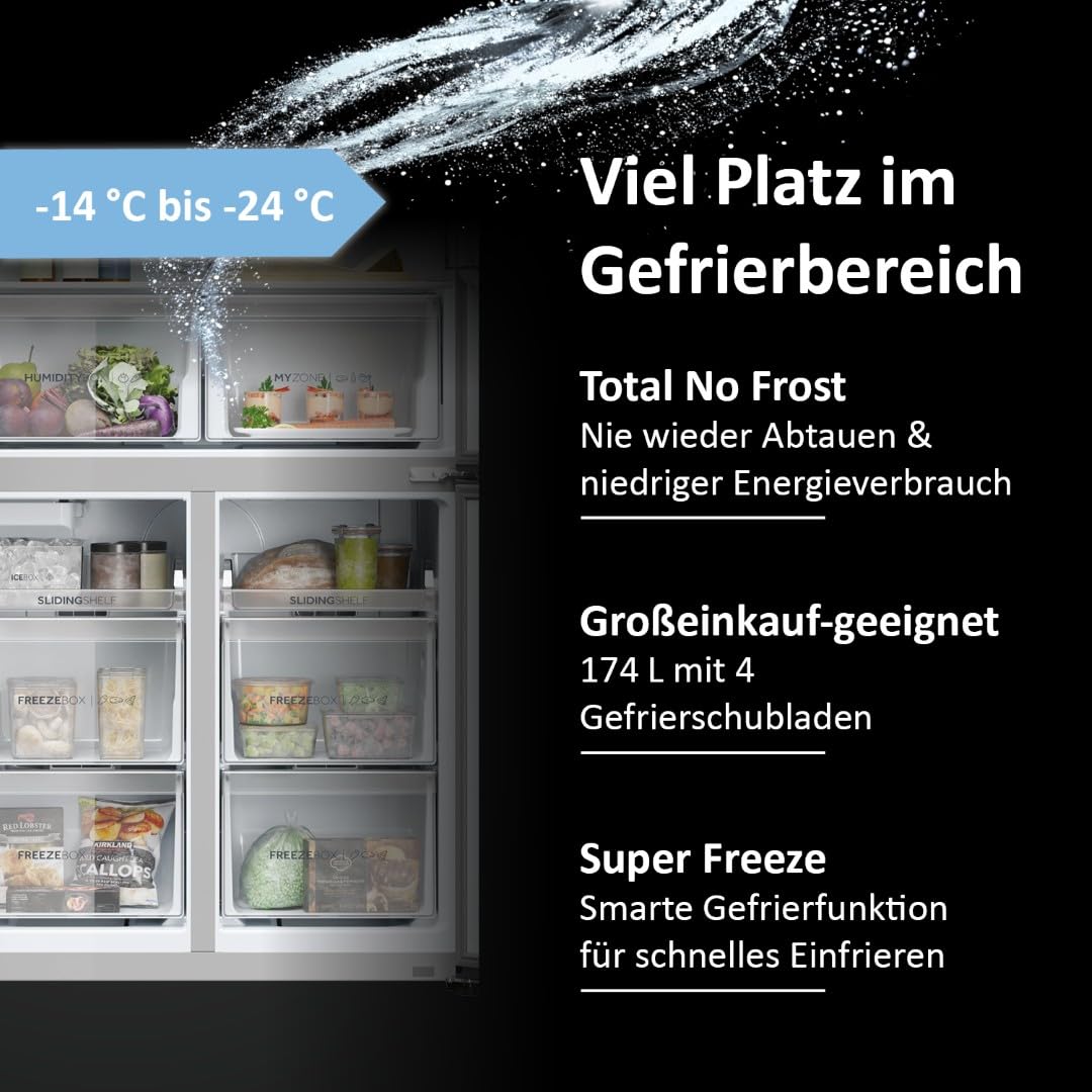 Haier Multi Door Kühl-Gefrierkombination I CUBE 83 SERIE 7 HCR7818DWPT I 4-türiger Kühlschrank mit Gefrierfach, XXL-Fassungsvermögen & 83cm Breite I 463L, Energieklasse D I Wasserspender & No Frost