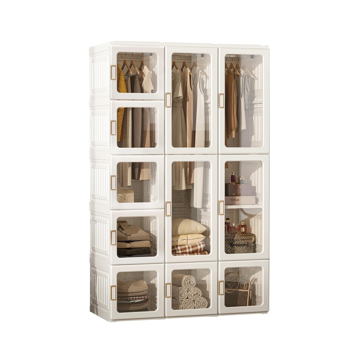 MAYIBOX Foldable Wardrobe, 104 x 170 x 50 cm, Quick Assembly, Versatile Wardrobe with Clothes Rail and Magnetic Doors, Perfect for Bedroom and Living Room, Brown Transparent Door Plate